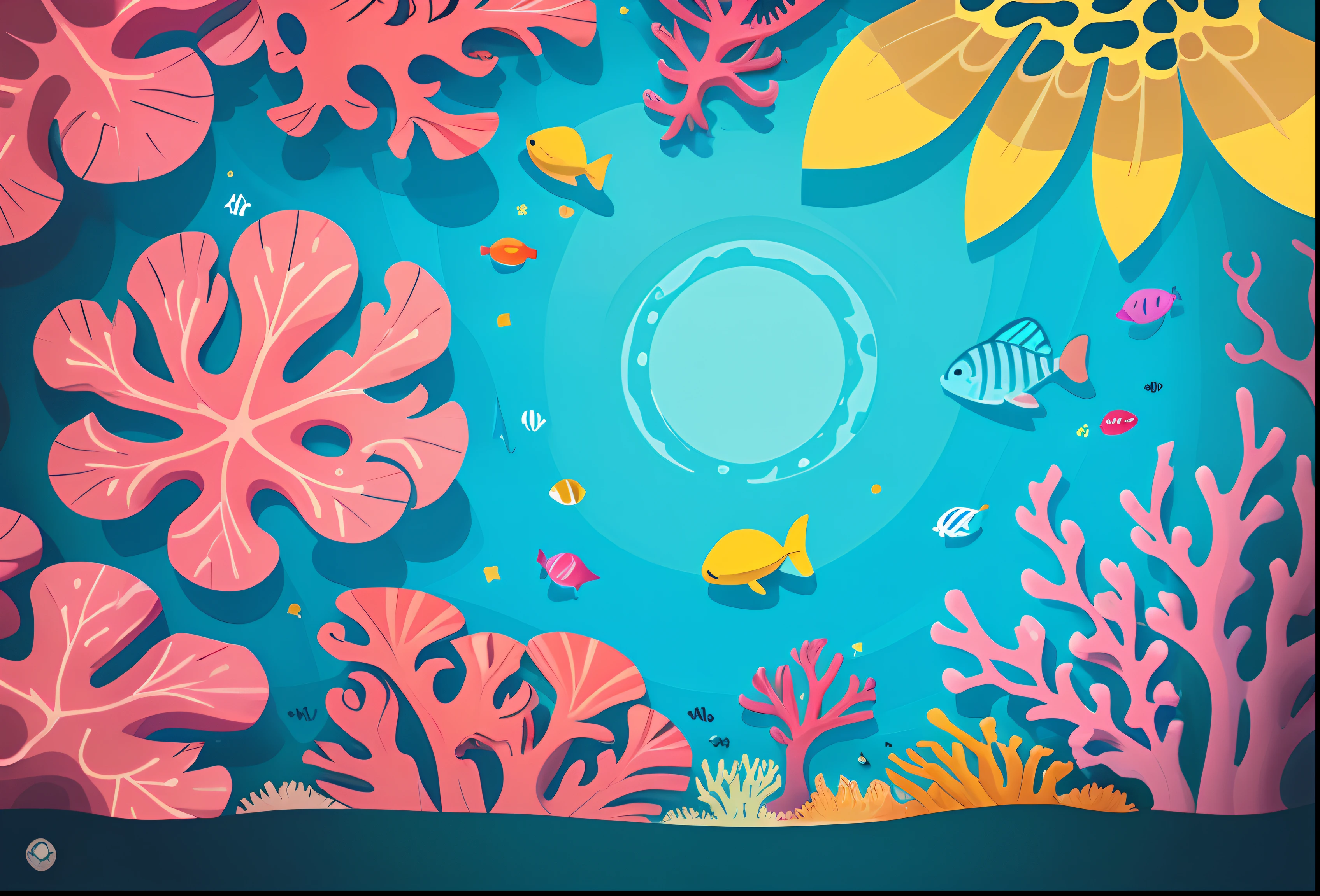 simple, vector, 4k, cheerful, flat background, illustration, under water, sea, kids background, colorful, reef, flat color