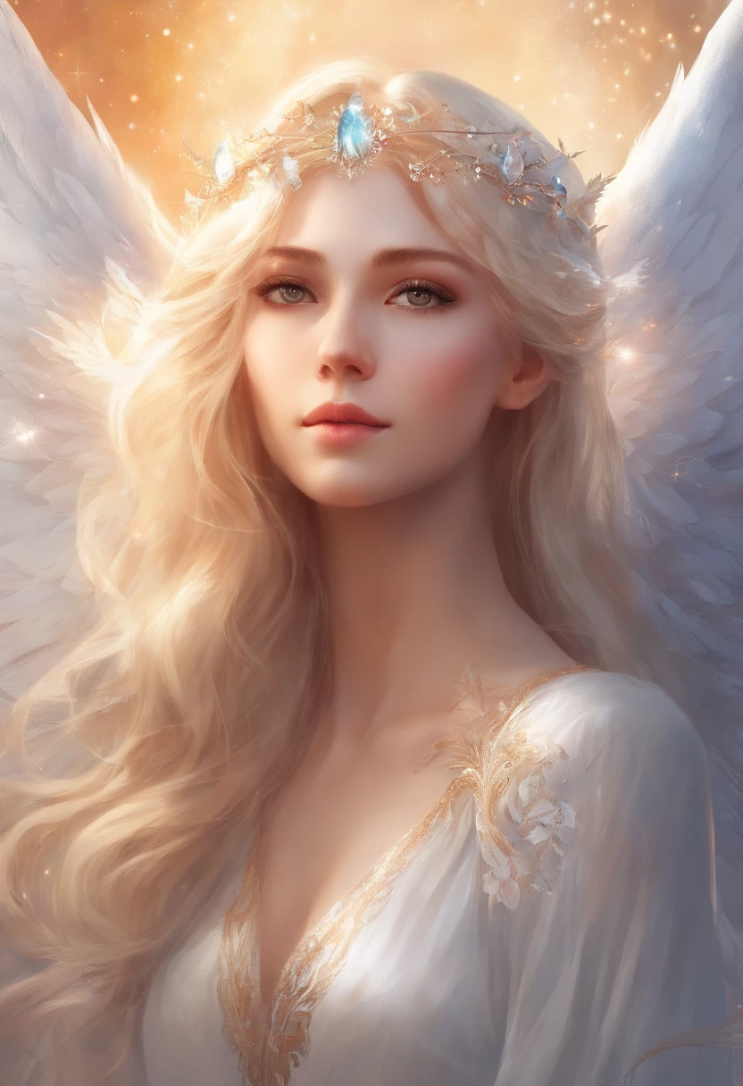 A beautyful girl,Sparkling white wings like an angel and blonde hair