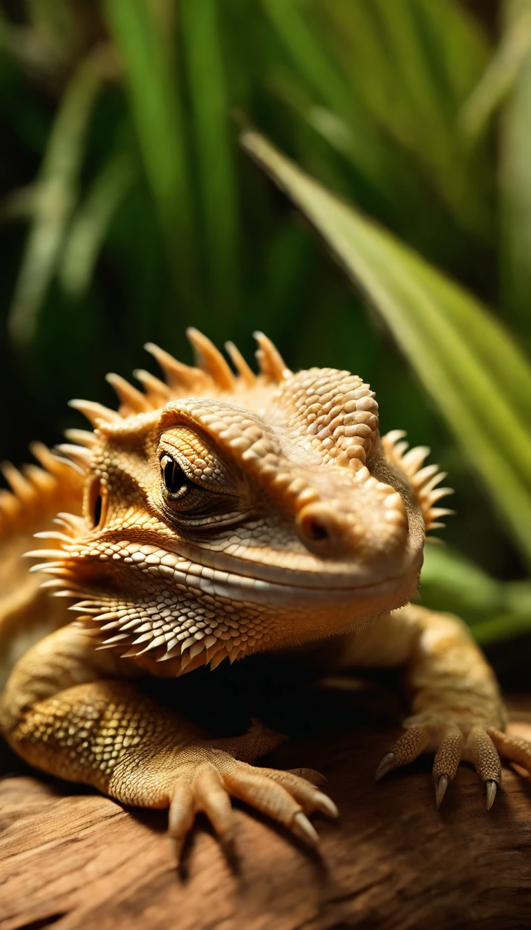 a Bearded Dragon,wood climbing in a glass tank,(best quality,highres,masterpiece:1.2),ultra-detailed,realistic,photorealistic:1.37,detailed scales,expression on its face,warm lighting,glass reflections,vibrant colors,organic textures,scratches on the glass,high-resolution reptile,3D rendering,close-up shot,impressive wood grain,detailed bark,curved branches,stretching tail,engaging eyes,majestic reptile presence,subtle shadows,evoking calmness and curiosity,luminous highlights,endearing gaze