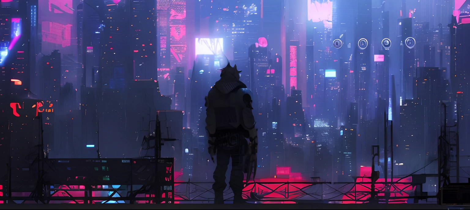 Criar um banner para youtube com tematica cyberpunk, muitas luzes, predios, 1 gato. (melhor qualidade, 4k HD, 2048x1152 pixels