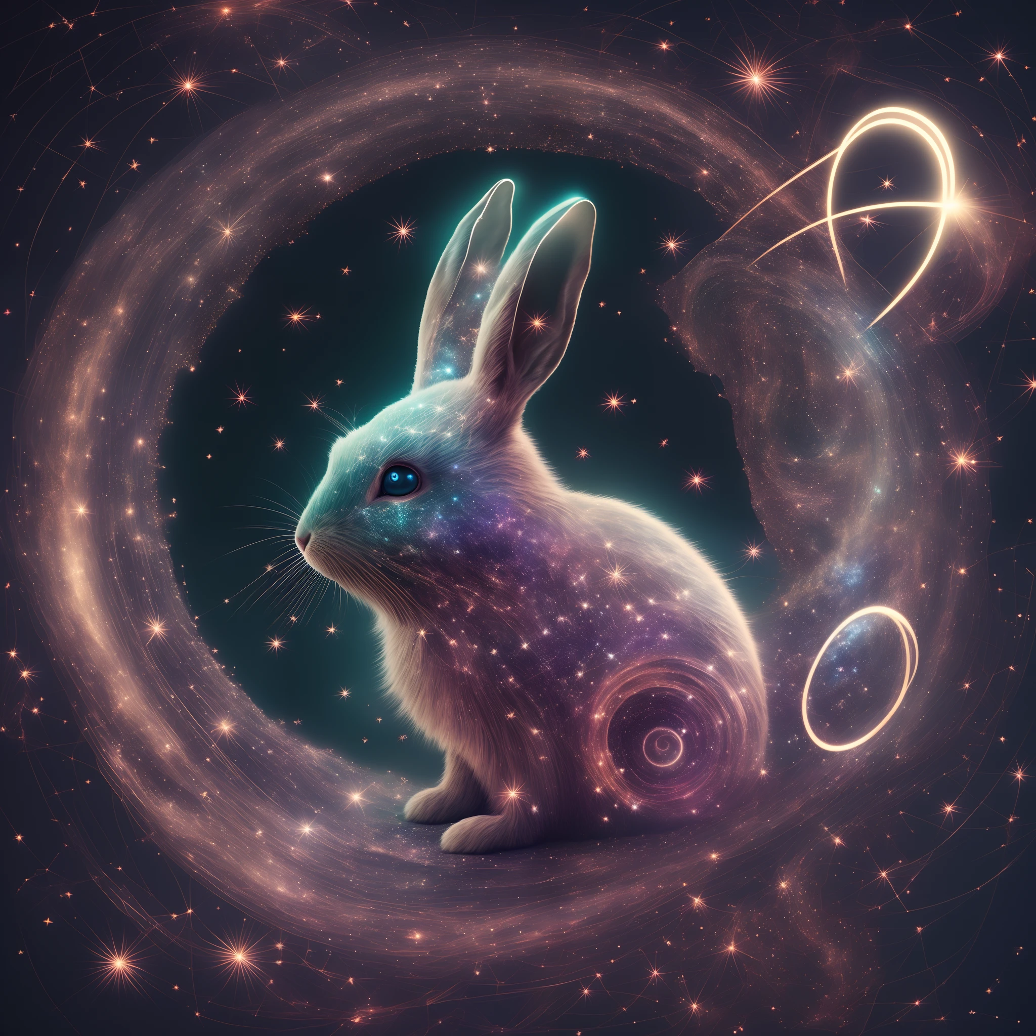 galaxias, spirals, space, Starcloud, stars, Smoke, glitters, intricately details, [(The shape of a rabbit)+punk], The center of the picture ,rendering by octane, Ultra photo realsisim , rendering by octane, 8K, uplit ,DreamlikeArt