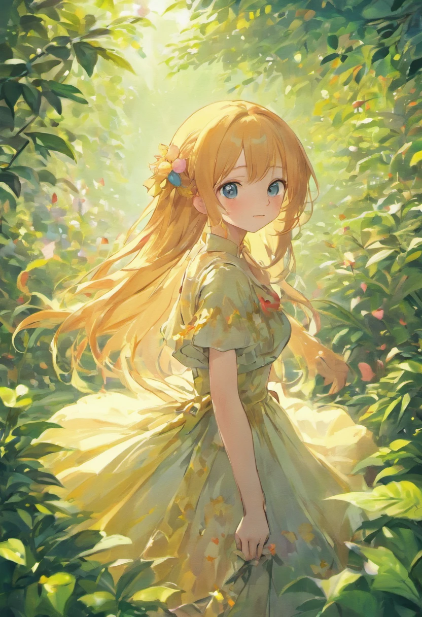 (a beautiful girl in a garden),(best quality,highres),(realistic:1.37),(bright,vibrant colors),(soft sunlight),long flowing hair,sparkling eyes,rosy cheeks,lovely smile,flower-filled garden,lush greenery,tall trees,colourful butterflies,dainty dress,playful pose,happy expression,natural surroundings