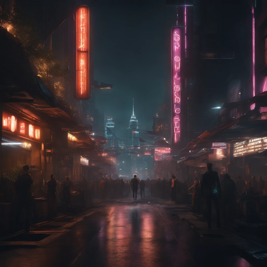 (best quality,4k,8k,highres,masterpiece:1.2), ultra-detailed, realistic, cyberpunk, dark hair, black eyes, cityscape, year 1, cyborgs, flickering lights, futuristic city, holographic billboards, neon signs, towering skyscrapers, advanced technology, flying vehicles, advanced robotics, augmented reality, sleek and metallic architecture, bustling streets, crowded alleys, dimly lit alleys, glowing implants, industrial aesthetics, a blend of high tech and low life, dramatic shadows, vibrant colors, dystopian atmosphere, glowing cybernetic enhancements.