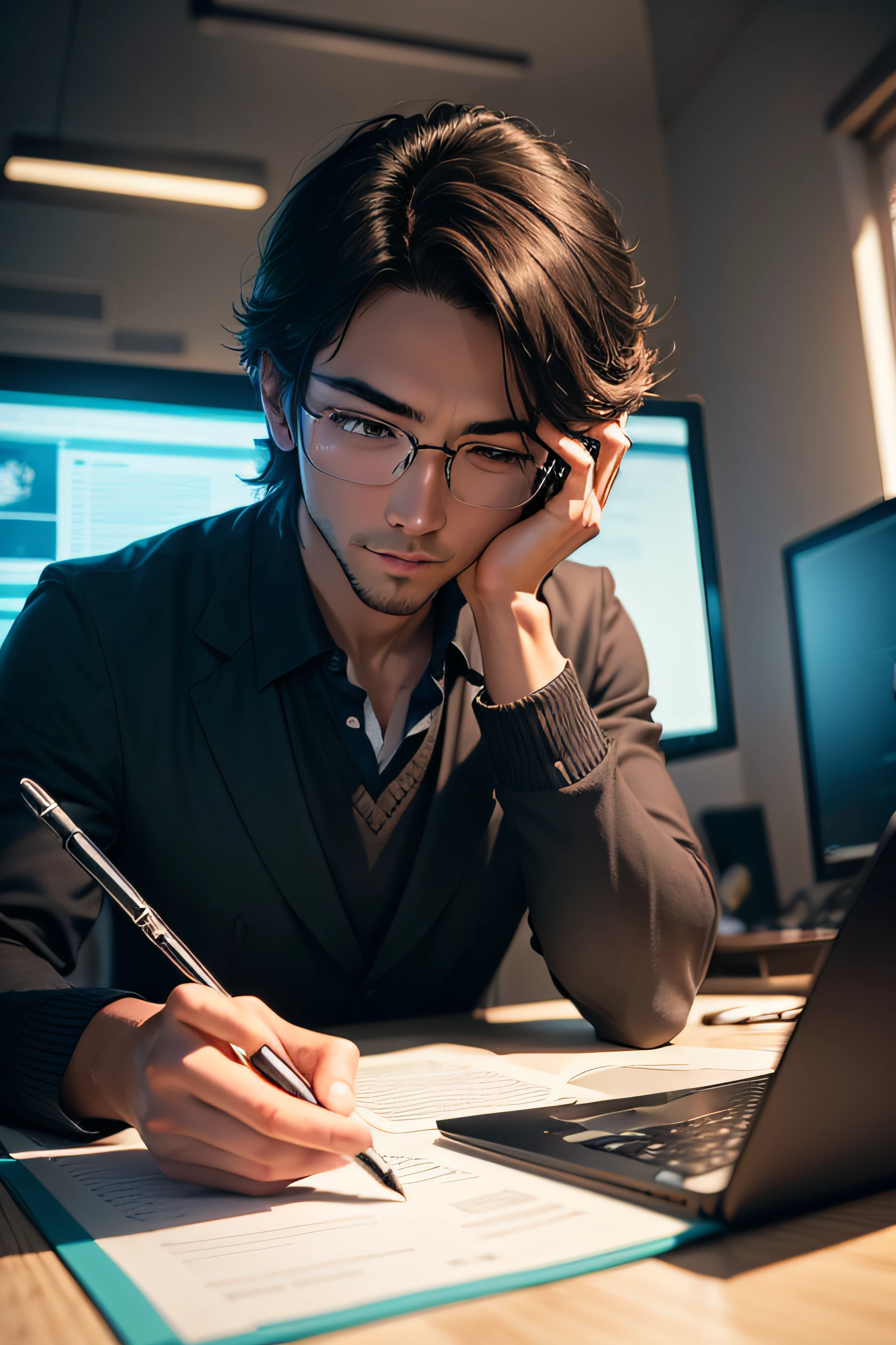 Salaryman man in his 20s working on laptop at desk --auto
