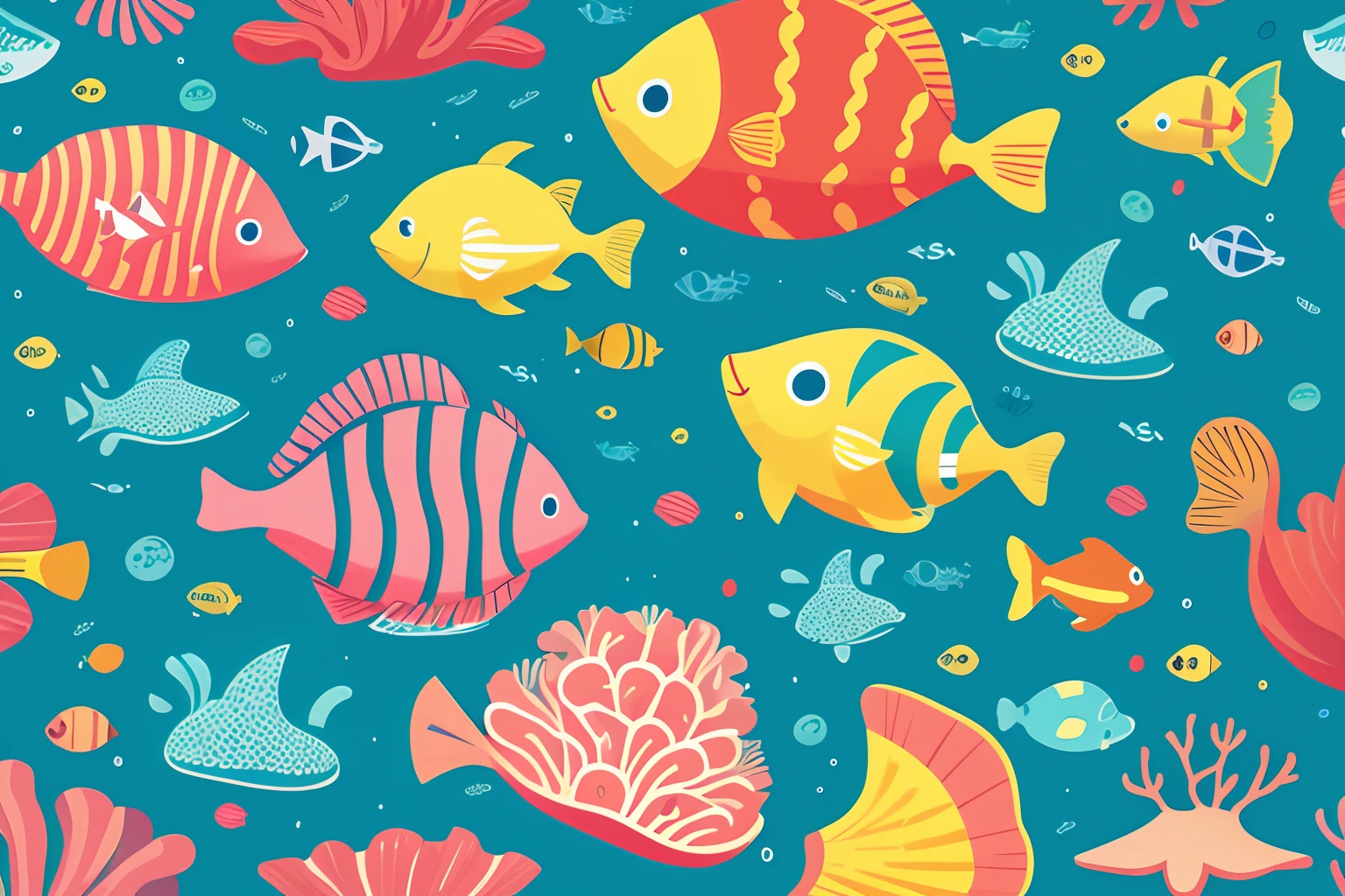 simple, vector, 4k, cheerful, flat background, illustration, under water, sea, kids background, colorful, reef, flat color