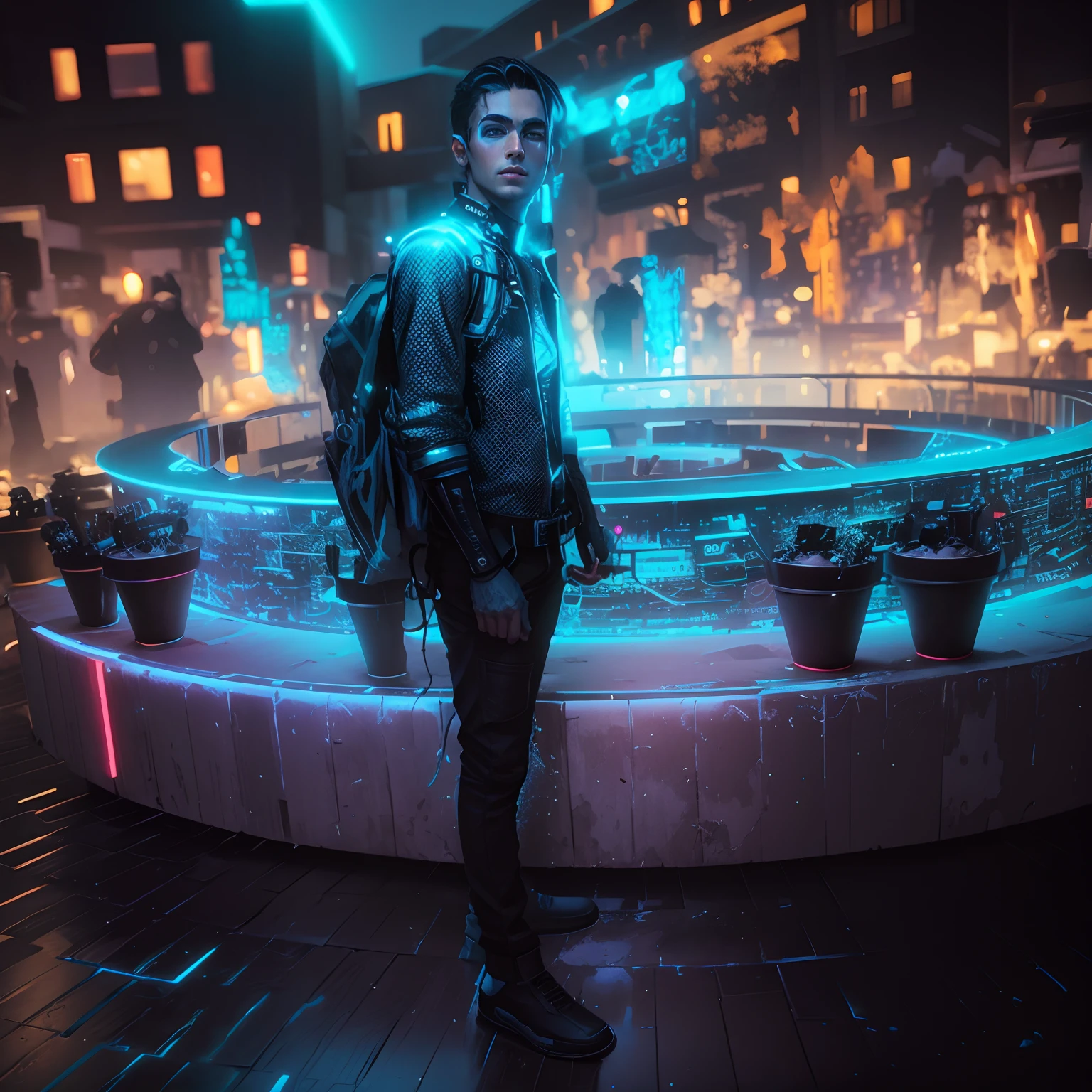 Change background cyberpunk and realistic handsome boy face 8k quality
