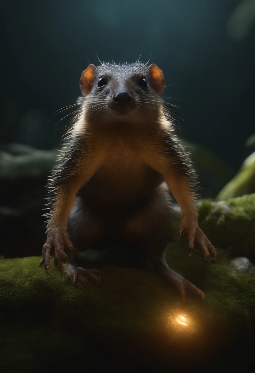 (best quality,4k,8k,Altas,master part:1.2),ultra-detalhado,(Realistic,fotorrealista,photo-realistic:1.37),surto de Tenrec,Celestial Eldritch mobian,dark cosmic atmosphere,ethereal glow,foco nítido,textura detalhada do pelo,energia de outro mundo,Levitating acima do solo,Mysterious symbols and runes,Cosmic Portal,olhos brilhantes,tentacle-like appendages,Elaborada coroa celeste,rochas flutuantes,Fundo interestelar,Paleta de cores cativante,sinistro e sobrenatural,surreal lighting