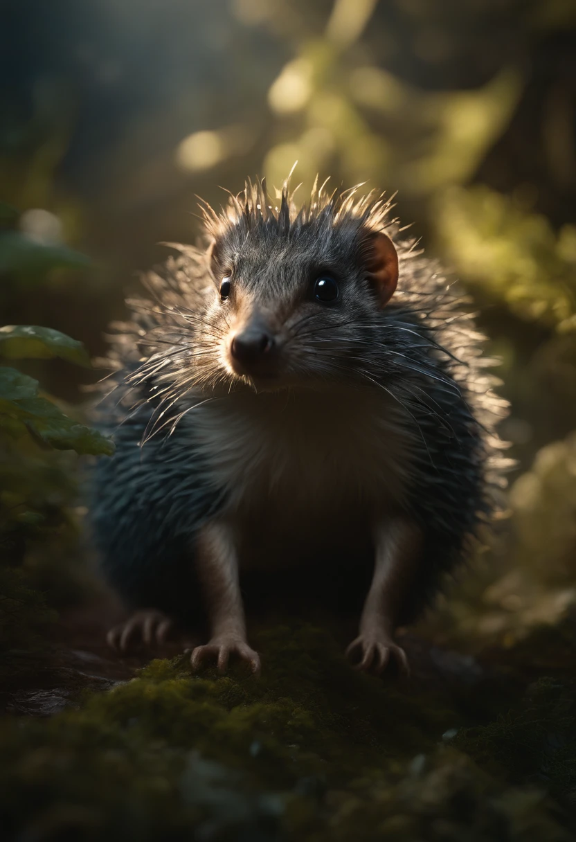 (best quality,4k,8k,Altas,master part:1.2),ultra-detalhado,(Realistic,fotorrealista,photo-realistic:1.37),surto de Tenrec,Celestial Eldritch mobian,dark cosmic atmosphere,ethereal glow,foco nítido,textura detalhada do pelo,energia de outro mundo,Levitating acima do solo,Mysterious symbols and runes,Cosmic Portal,olhos brilhantes,tentacle-like appendages,Elaborada coroa celeste,rochas flutuantes,Fundo interestelar,Paleta de cores cativante,sinistro e sobrenatural,surreal lighting