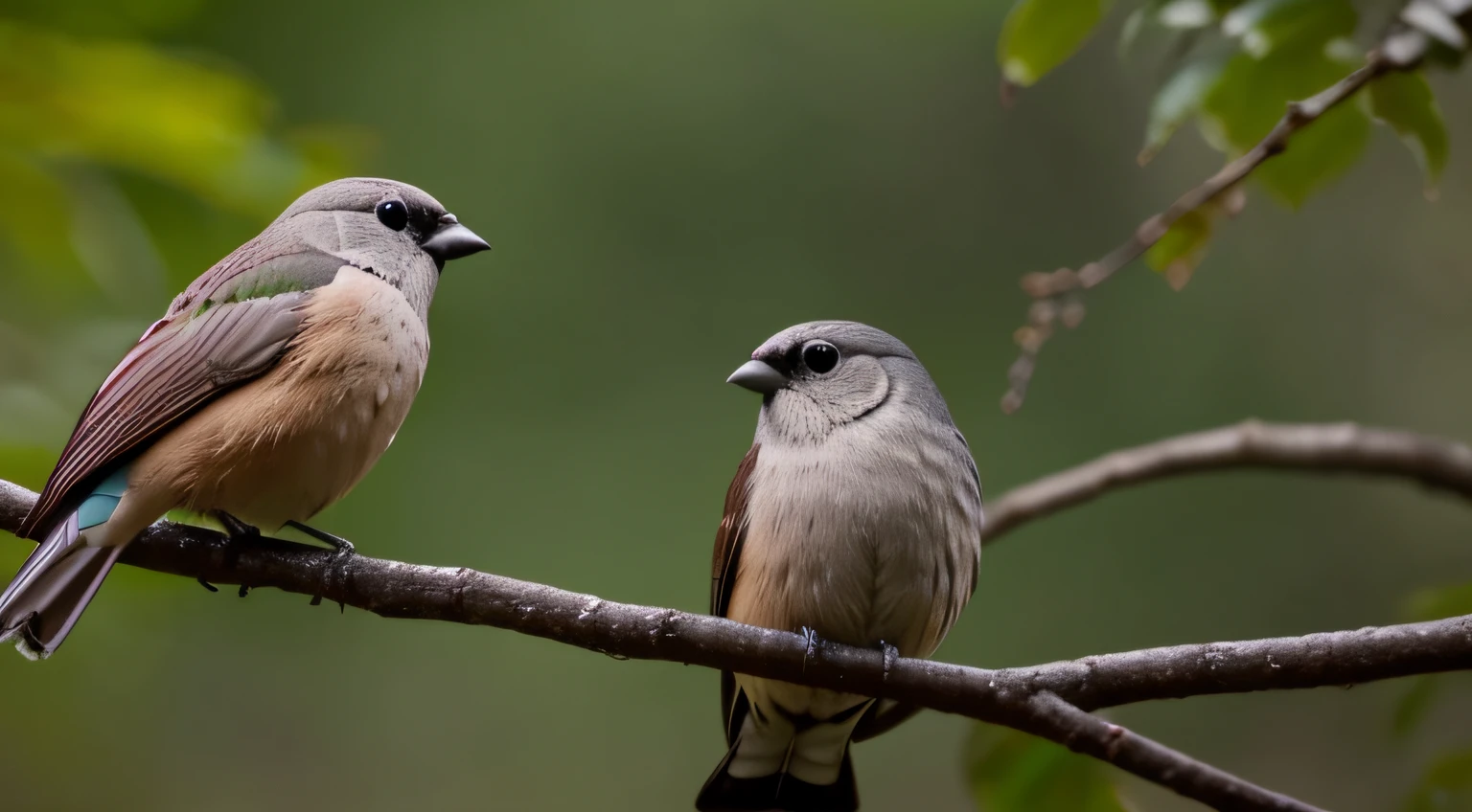 Pajaros en primer plano con bosque en bokeh