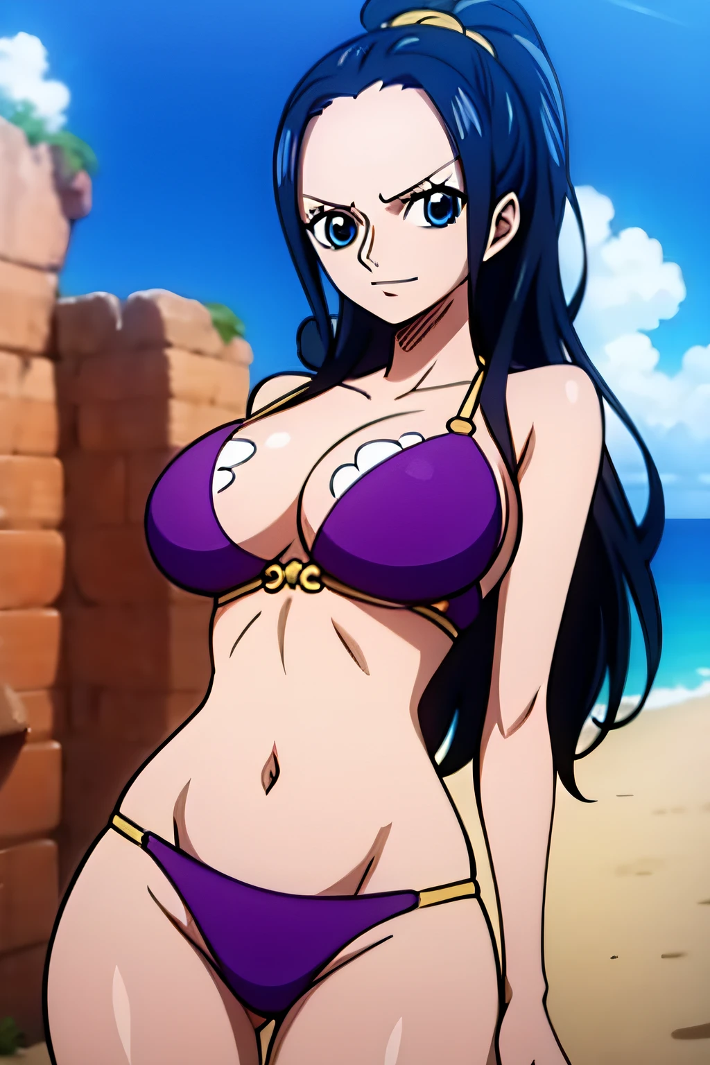 Robin de One Piece, pose sexy, Y si , Elly, 8k, anime, ribera, teta grande, grande, ojos azules, senos, bikini