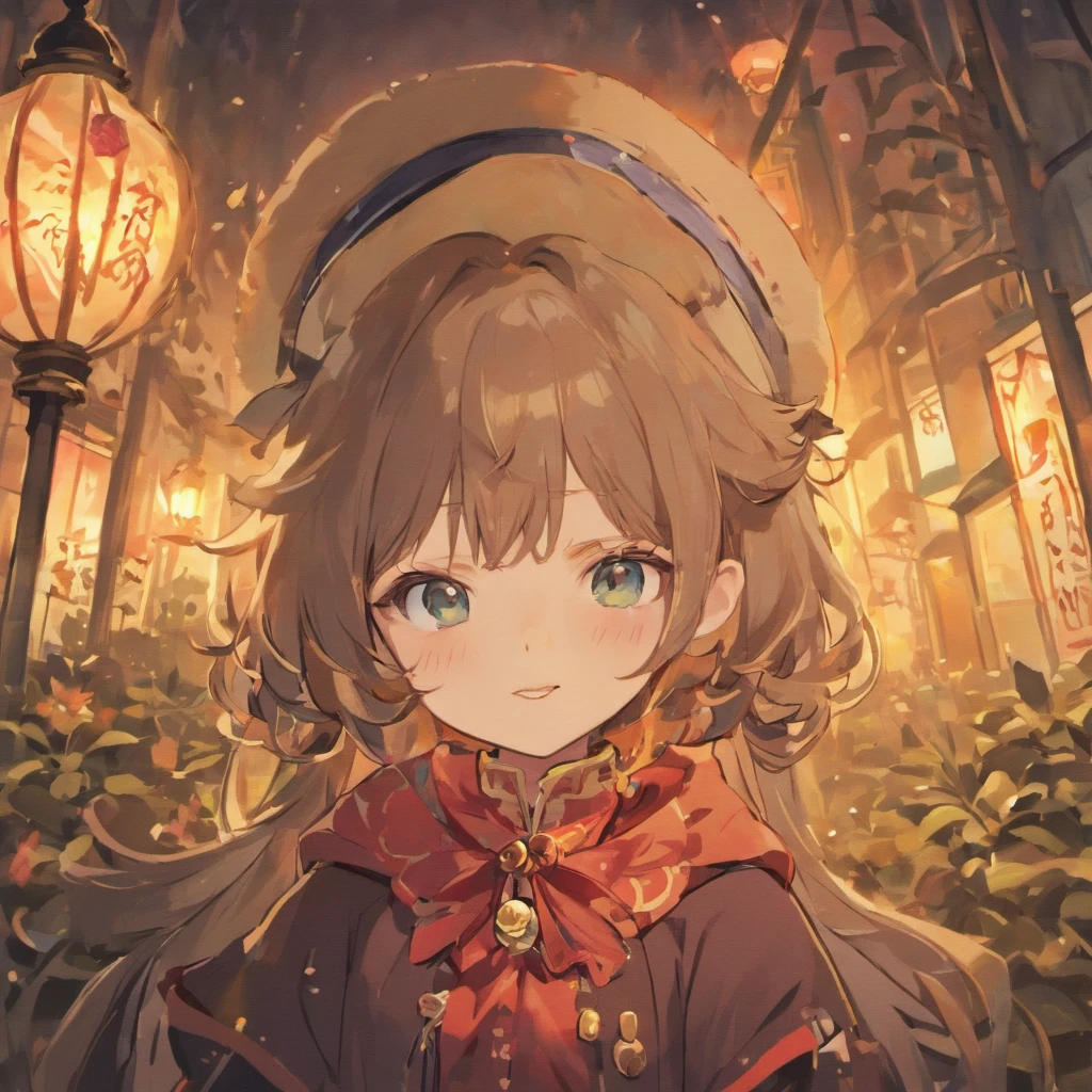 (masterpiece)、(top-quality)、(ultra-detailliert)、(full bodyesbian:1.2)、女の子1人、Chibi、cute little、a smile、open open mouth、florals、plein air、beret、Have a guitar、jaket、red blush、The tree、:3、The shirt、short-hair、autumnal,Green Hat、Blurring、Brown hair、blush stickers、long-sleeve、bangss、headphones、A dark-haired、(beautifull detailed face)、(beatiful detailed eyes)、