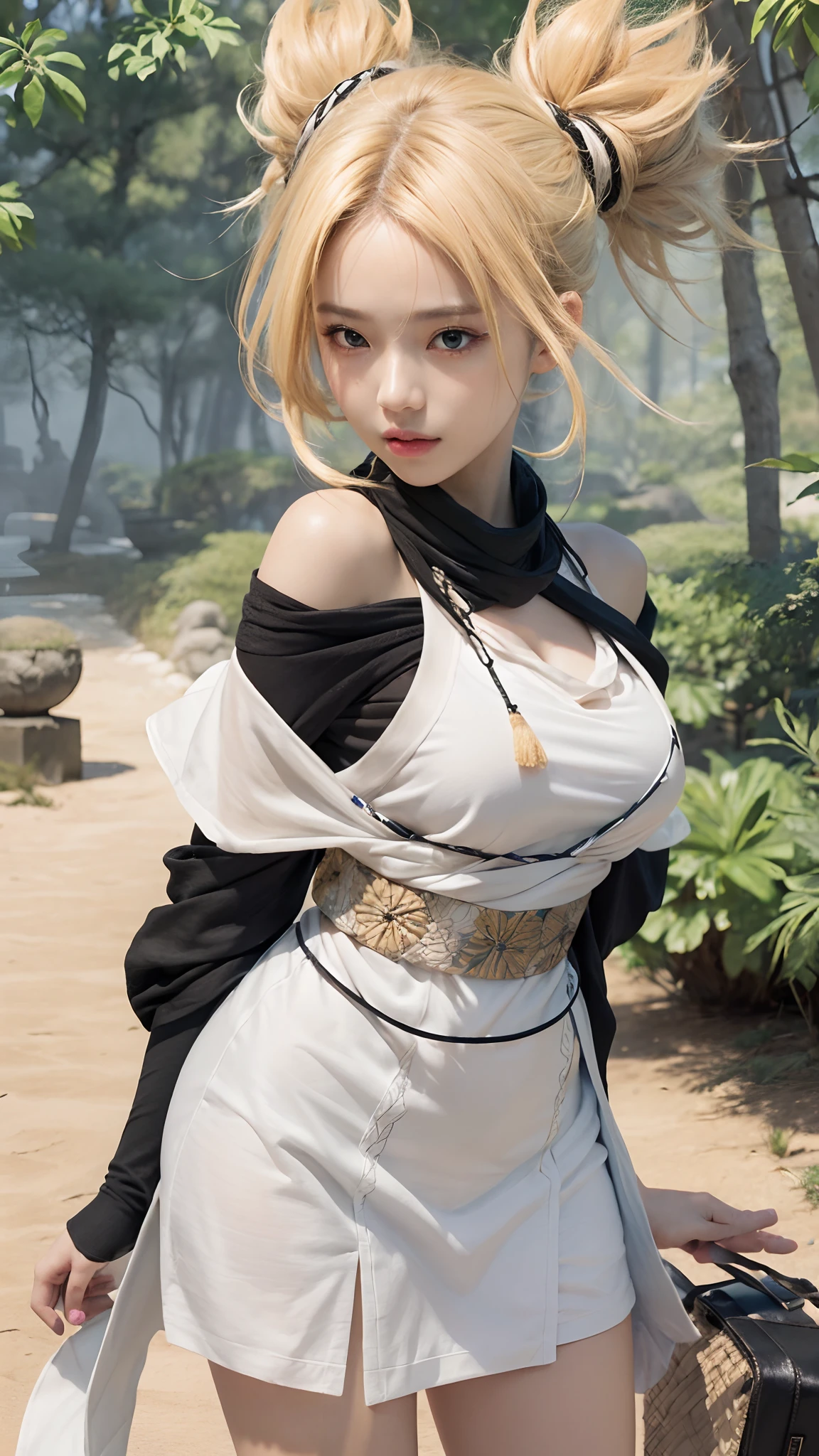 best quality, masterpiece, (photorealistic:1.4), 1girl, raw, ultra hd, dramatical light, glowing skin, temari, black scarf, japanesse girl