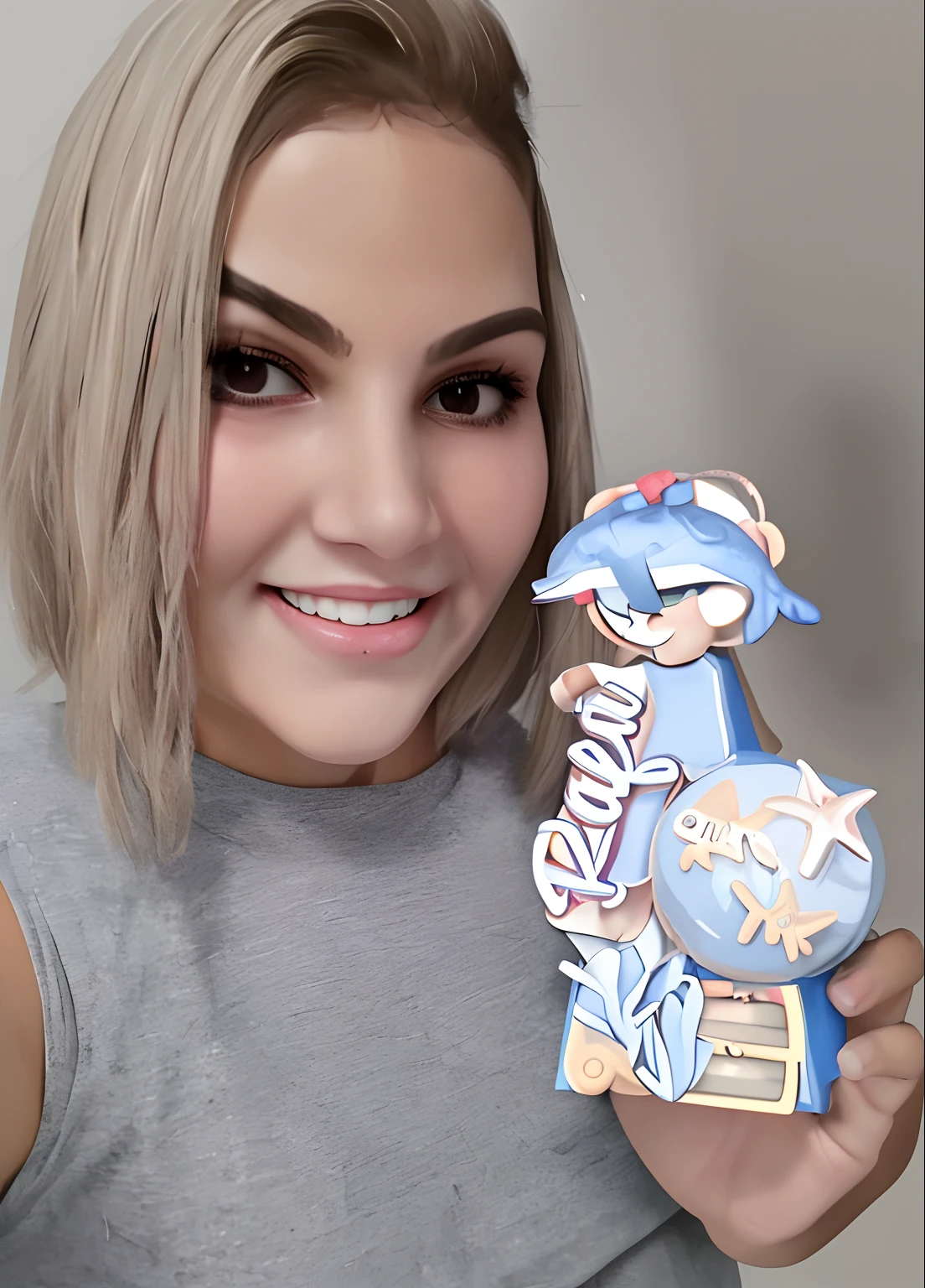 mulher loira segurando uma caixa personalizada para festa