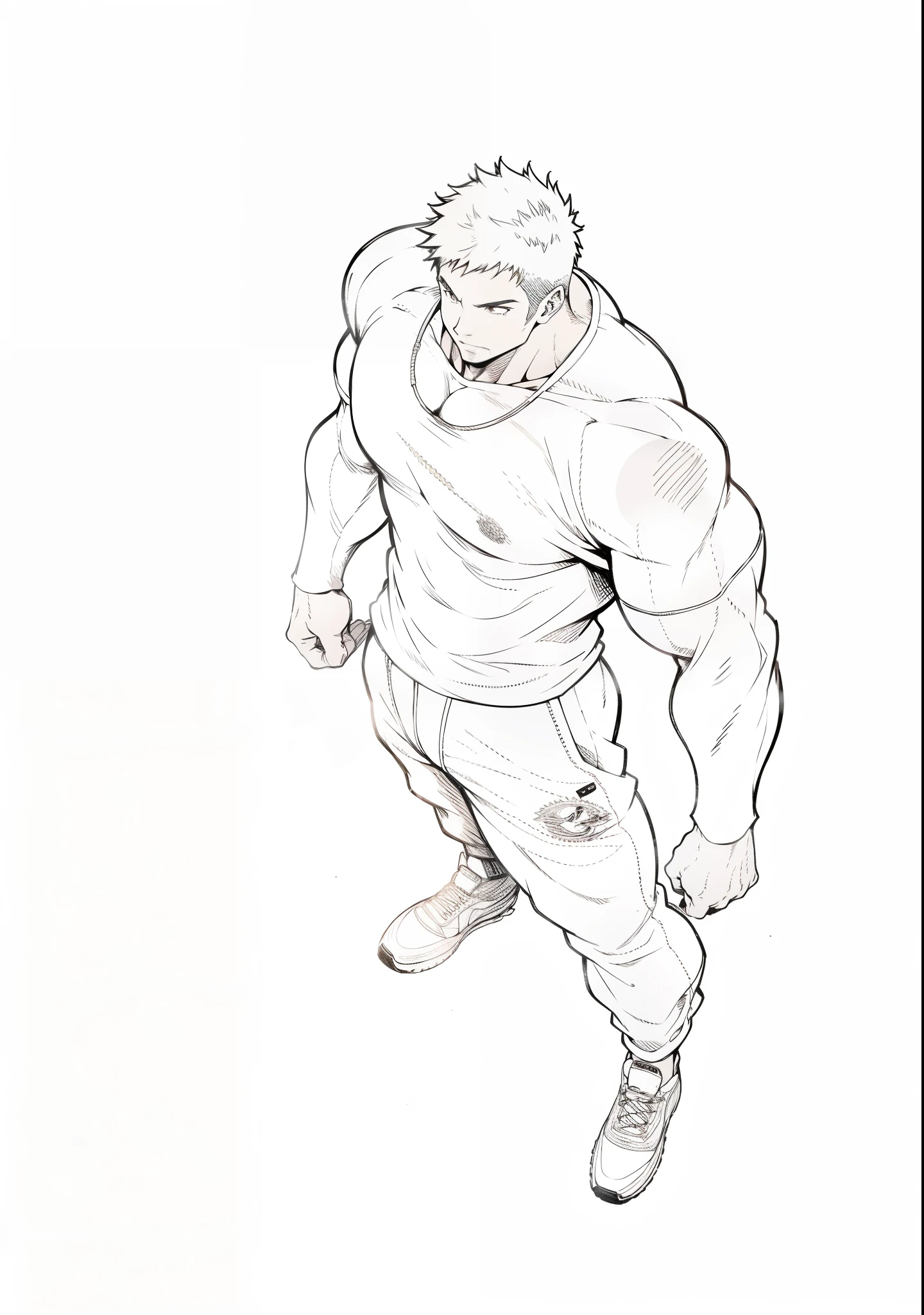 Gere uma imagem de arte no estilo anime de um homem , com sua roupa toda rasgada.