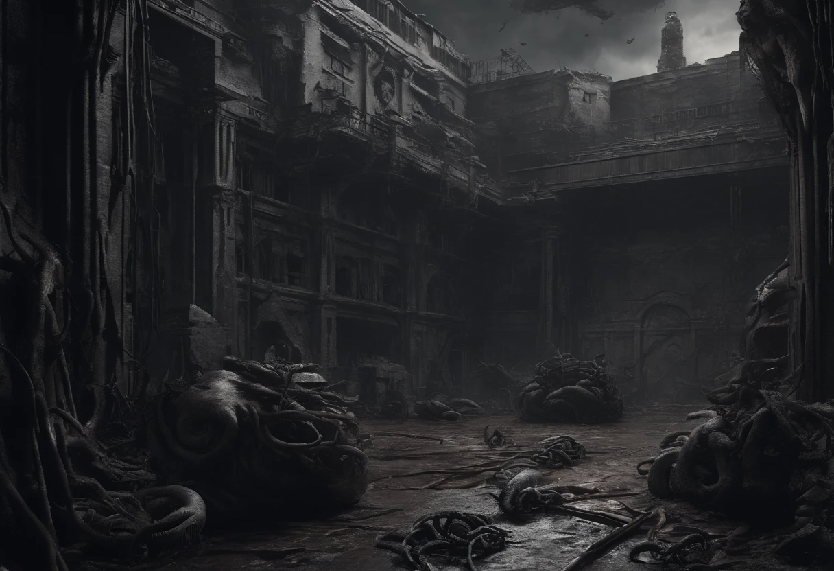 ((Best quality, 8K, Masterpiece: 1.4)),((Amazing detail: 1.3)),((illustration: 1.2)),((high resolution: 1.1)),Creepy, Horror, Worms, Dark style, Dark fantasy,Tentacle, Flesh-colored, Realistic, Dark atmosphere, Chiaroscuro, filmgrain, peristaltic,