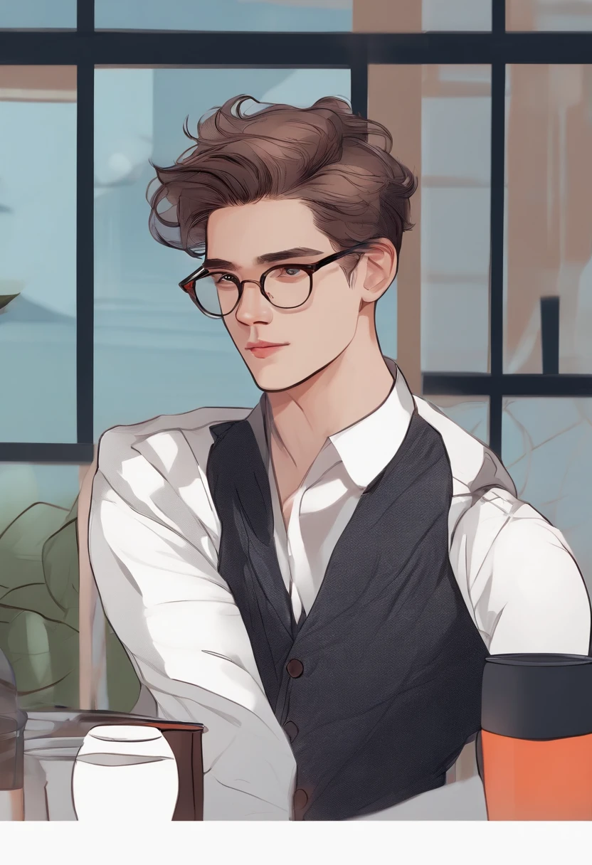 Stick figure drawing line character glasses short hair male hair midpoint