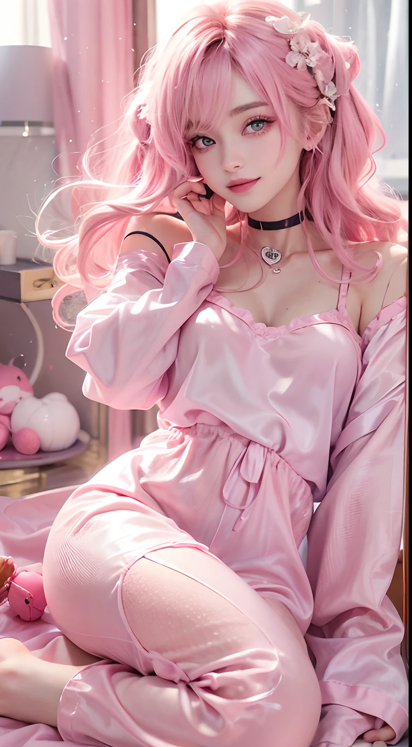 Sleeping girl,16 yaers old,Lace cutout transparent pink panties,Lace cutout transparent lingerie,Clear stockings,A pink-haired,Mouth unfolded