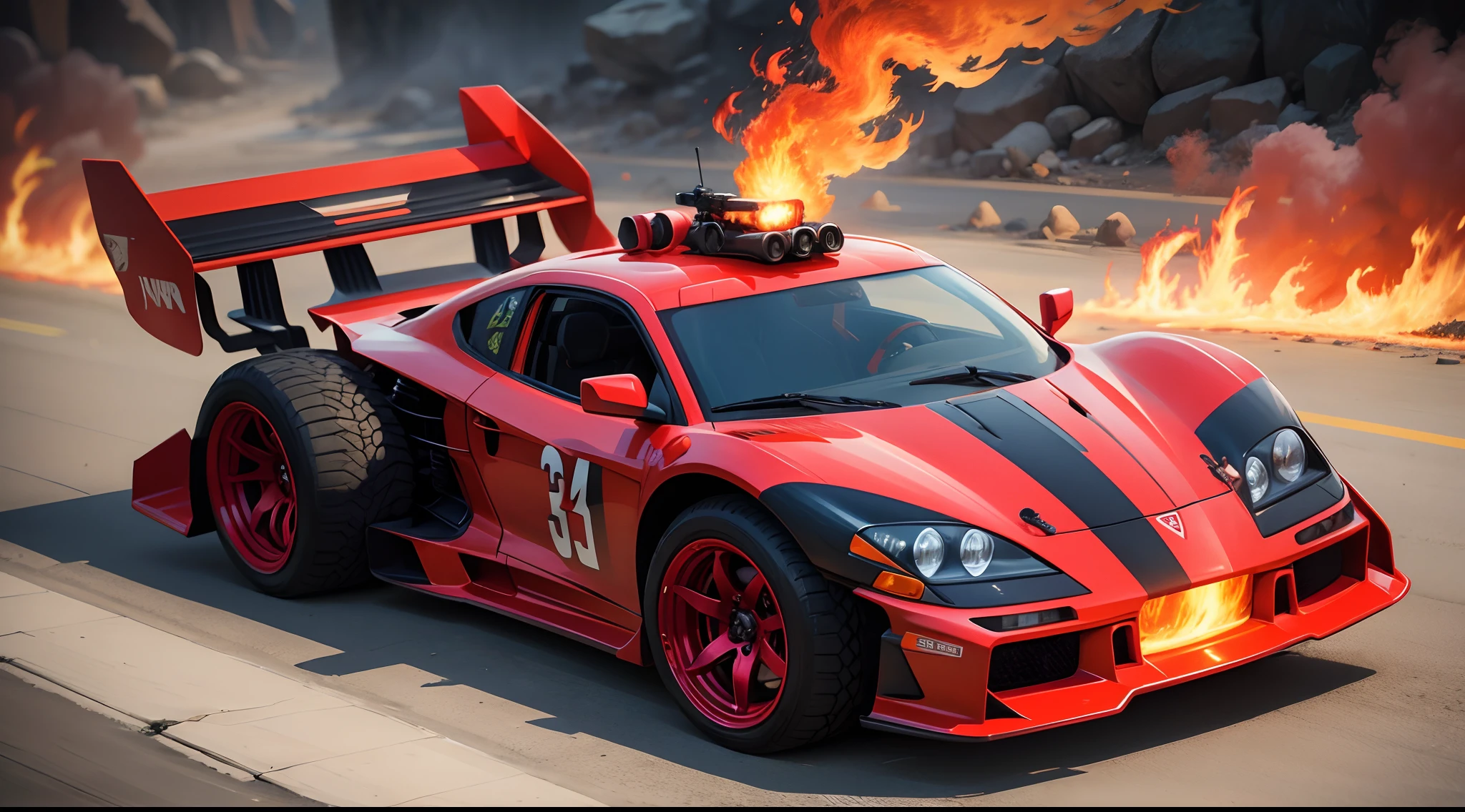 wild animal Zoid Car sporting hot wheels color red fire stickers concept art with weapon