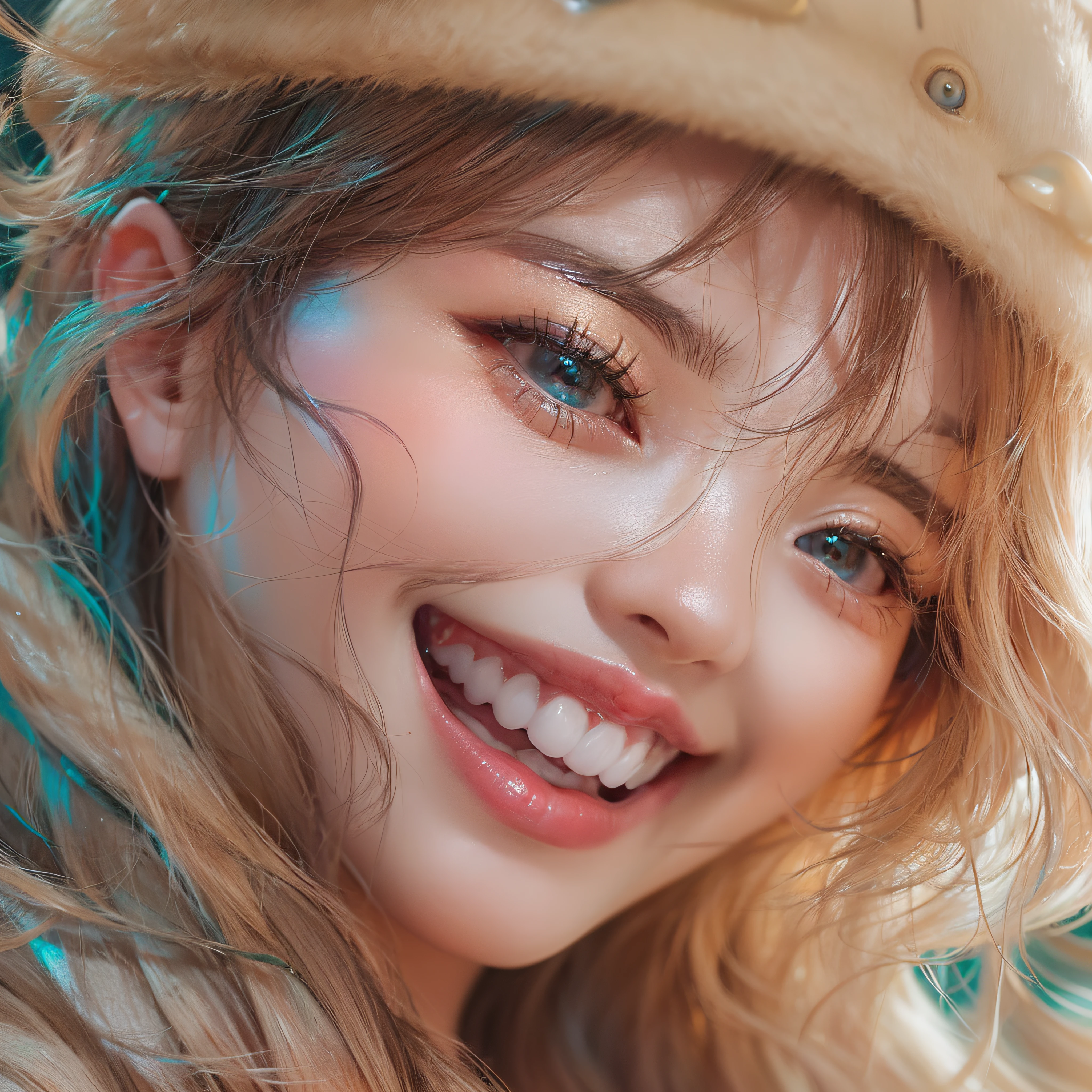 hug、Close up of two laughing faces、embracing each other、Stick your face together、Facing the front、Designer、super model、Pink makeup、Glossy lips、Shining eyes、(realisitic、hight resolution)、(1 girl in)、Do-Up Eye、Korean Girl、(Best Quality), (masutepiece), (1girl in), Solo, a beauty girl, Perfect face, Highly detailed airbrush art((Surreal))、Volumetric lighting、(top-quality)、The ultra-detailliert、Highly detailed colorful details、(Bright lighting)、Her eyes are glowing pink、Her face is full of anticipation and courage for adventure.、A smile comes to her lips、An air full of smiles and adventurous spirit、Hot Hot