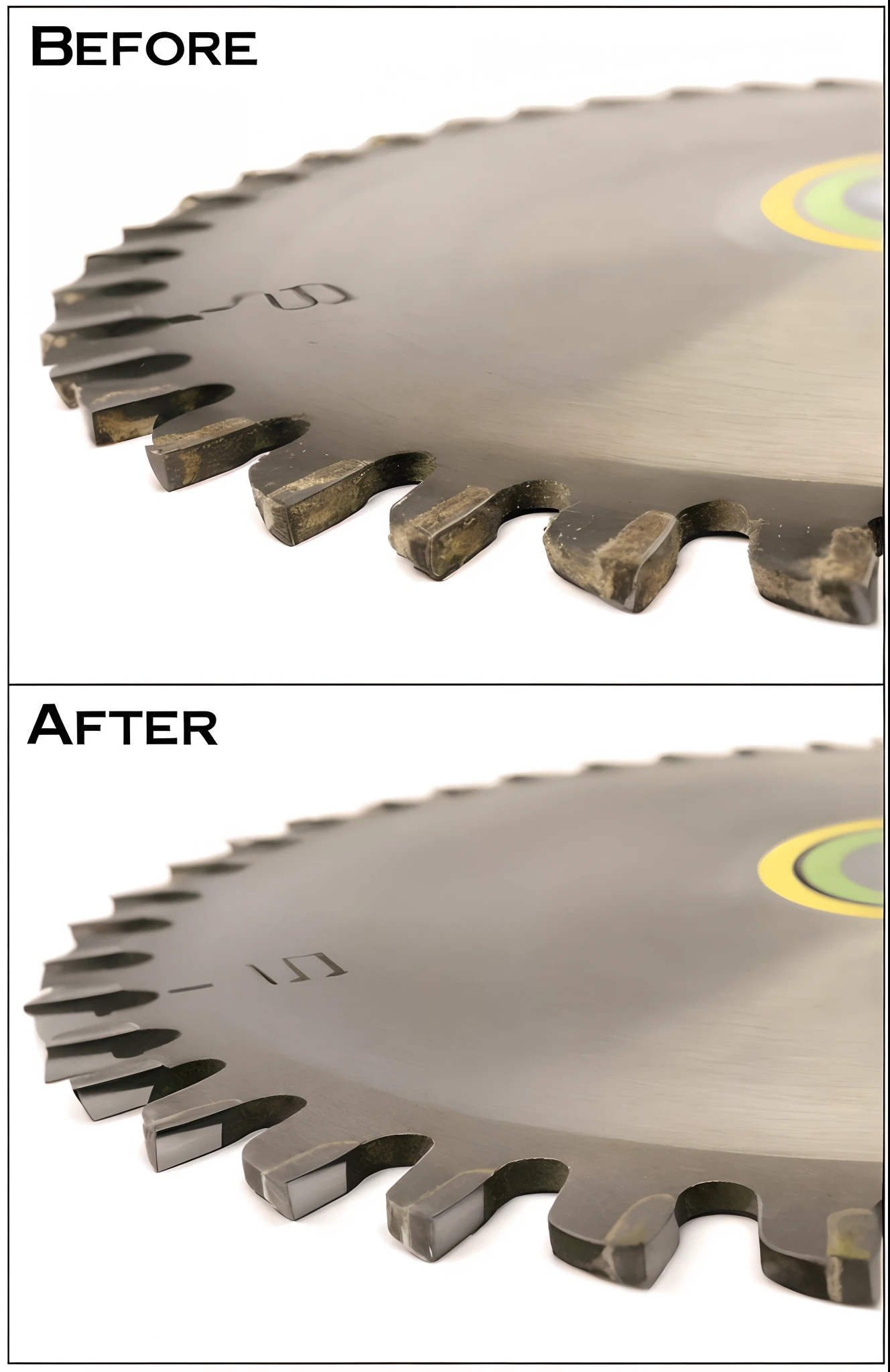 a close up of a circular saw blade with a green and yellow logo, sawblade border, high resolution and detail, post-processing. high detail, ultra-detail, ultra - detail, ultradetail, fine detail post processing, 4 k sharpening, hyper-detail, hyper - detail, extreme detail photo quality, version 3, upscaled to high resolution