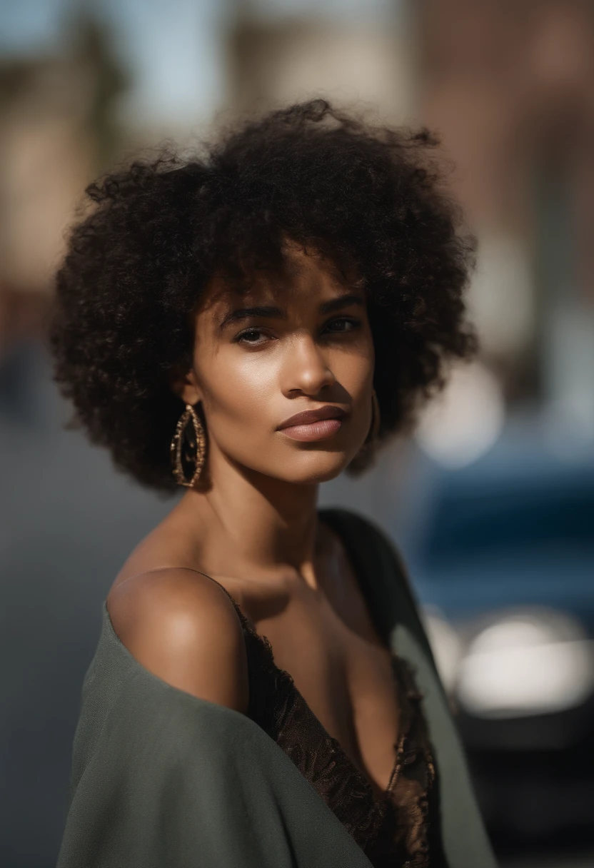 Close-up of a woman with curly hair and earrings, Curly Afro, black curly hair, with a curly perm, longs cheveux afro, long curly hair wild black, black curly hair, long black hair long curly, long curly black hair, Curly haircut in the middle, cheveux afro, with textured hair and skin, curly hair, Curly fringe, avec afro, light curly hair