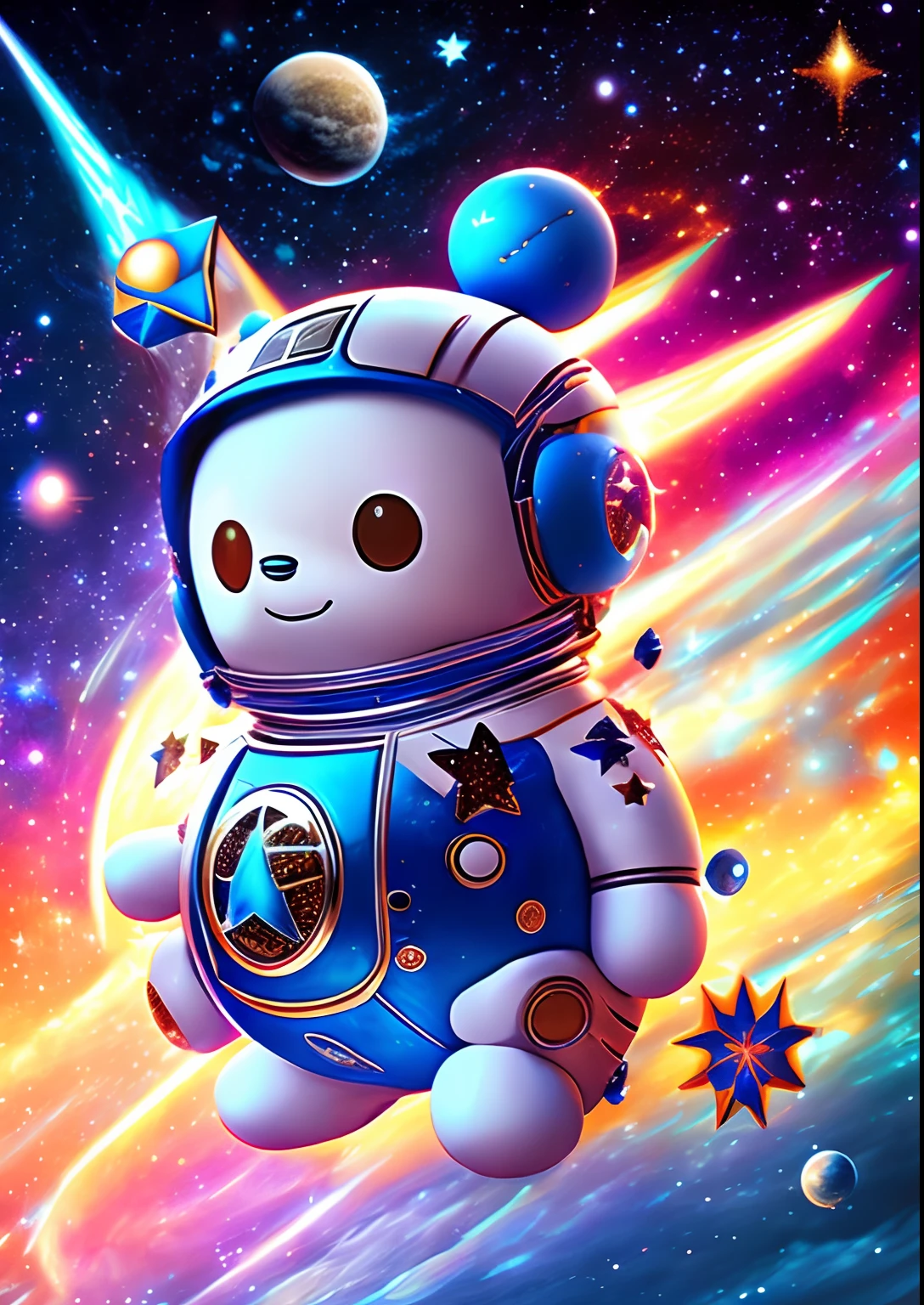 dreamlikeart, galaxy, outer space, nebula, star, [cyberpunked] Doraemon from the Stars. (star:1.5),