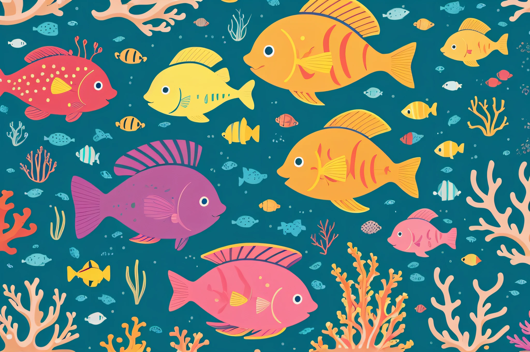 simple, vector, 4k, cheerful, flat background, illustration, under water, sea, kids background, colorful, reef, flat color