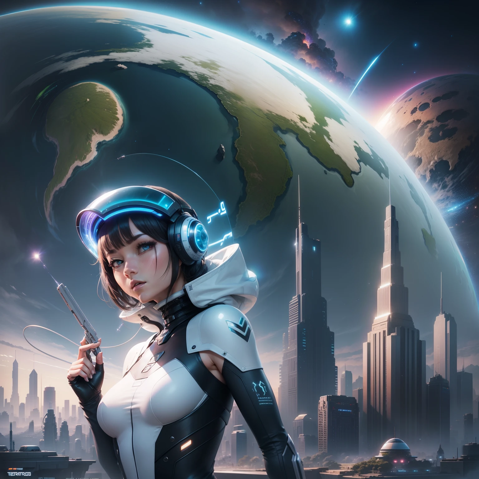 Terraforming、cyberpunked、epcot、Sci-Fi Art、Space City、Earth Metropolis、top-quality、masterpiece、超A high resolution、Megacities、dream、beautiful girl Alien