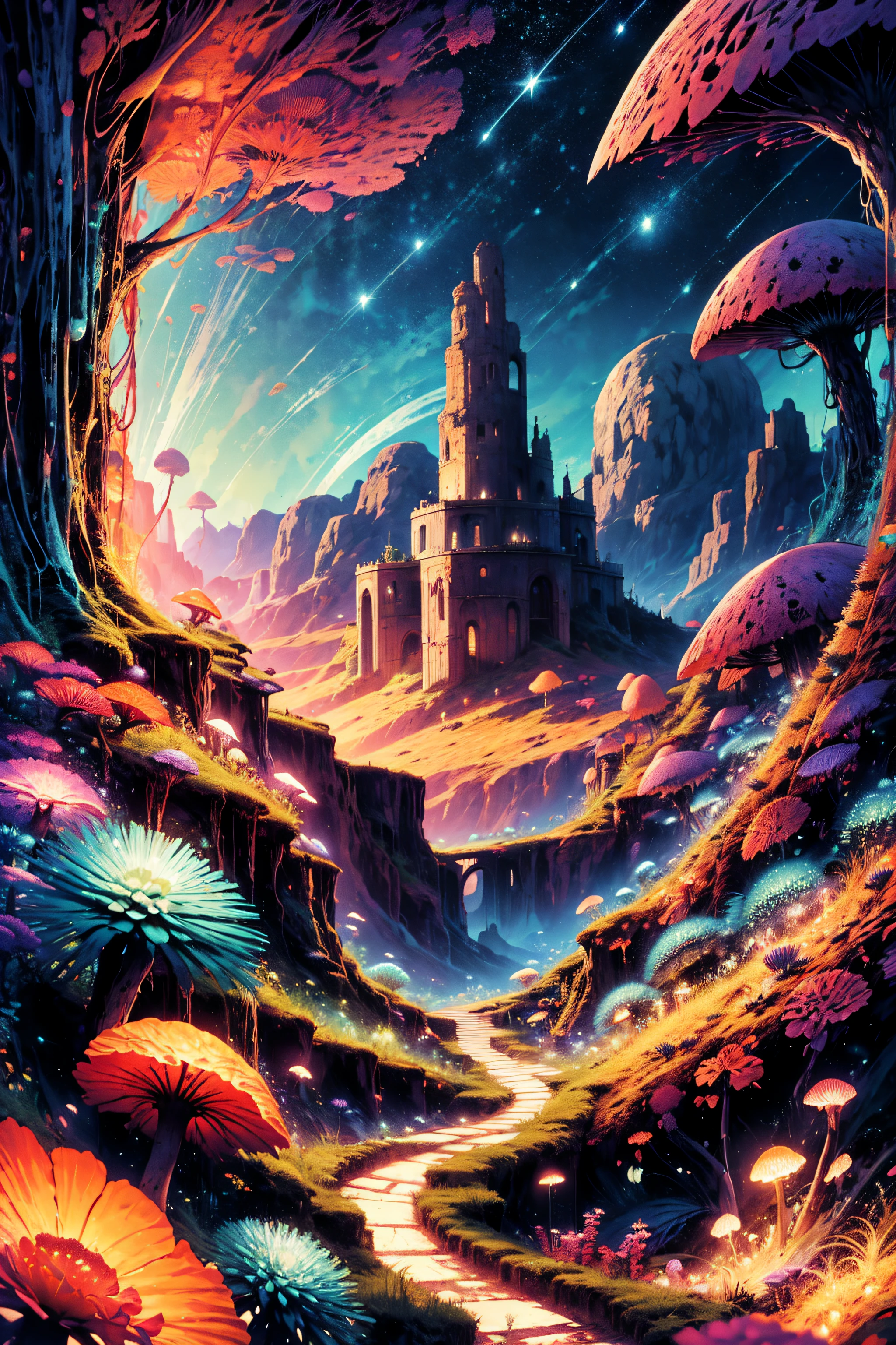 Bright and colorful scenario, The World Tree, A large elven tree, Yggdrasil, fentezi, Flora and fauna, very green, rocks, A lot of trees, mountain, mist, spectral, Magic, superior, an artistic, Clouds, ombre, dynamic, rich composition, Intricate, landscape, Incredibly beautiful sky, stars in thr sky,  Anime with small details, Best Quality, Masterpiece, Ultra-detailed, Beautiful, hight resolution, Original,CG 8K ультрареалистичный, perfect artwork, hyper realistic, Ultra Detailed, dramatic  lighting, (Realistic) Realistic, Full HD, Best Quality, Best Quality, Beautiful lighting, (8k wallpaper of extremely detailed CG unit), High Details, sharp-focus, The art of dramatic and photorealistic painting,