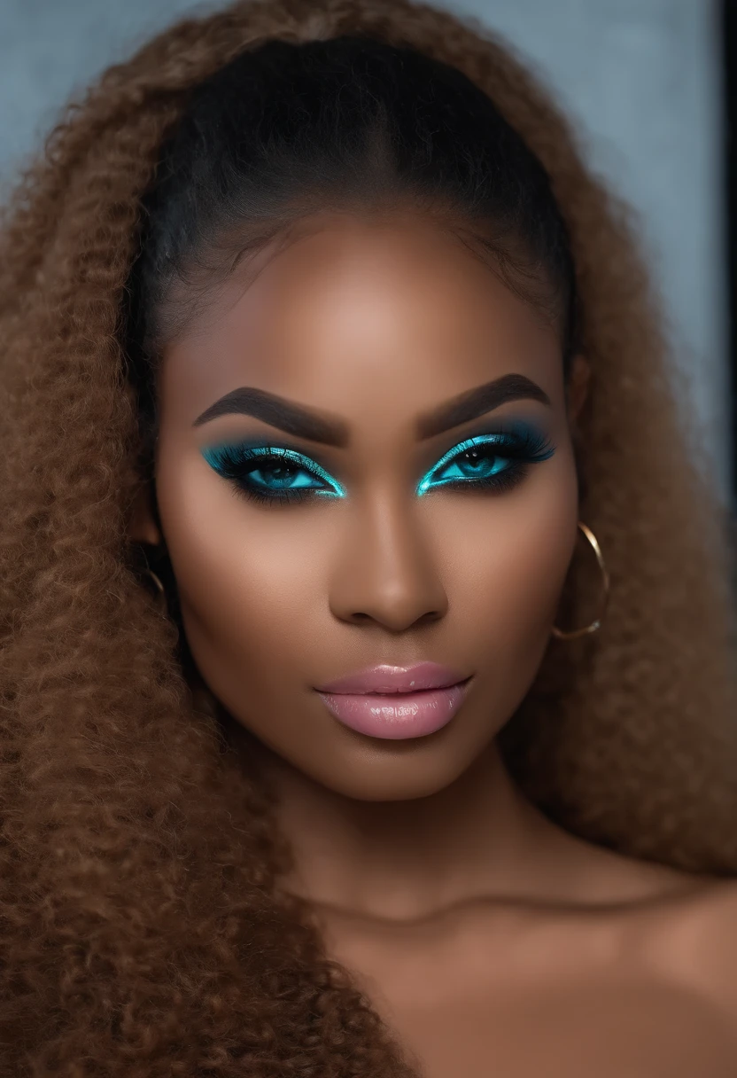 afro woman (blue skin) in a dark room, cyberpunk vibe, neon cyberpunk style, has cyberpunk style, neon noir, synthwave style, cyberpunk lighting, in cyberpunk style, cyberpunk with neon lighting, cyberpunk vibes, cyberpunk style color, cyberpunk eye wea, cyberpunk high fashion, retrowave style, retro pink synthwave style girl from Jamaica, oval-shaped face, high well-defined cheekbones, blushing cheeks, symmetrical face, slender nose, straight slightly upturned nose, delicate nose, symmetrical plump luscious full lips, softly closed mouth, expressive oval-shaped eyes, hazel eyes, defined perfect round irises, catch light, dilated pupils, well-groomed arch shaped perfect eyebrows, naturally blonde platinum thick hair, wavy hair, flawless radiant skin, soft texture skin, curvaceous hourglass figure, tight waist, fit skinny petite physique, revealing cleavage, perfect boobs, perfect fit big ass, sensual abdomen, pure eros face, chill stare, subtle under-eye shadows, sitting on a bed, window with view with city lights, canon 85mm f1.2, bokeh, best quality, ultra high resolution, photorealistic, subtle blemishes, (acne:1.1), freckles, casual sexy seductive alluring outfit, panties, full body shot, light makeup, night, bokeh, pink, black, crimson, orange, turquoise, amber