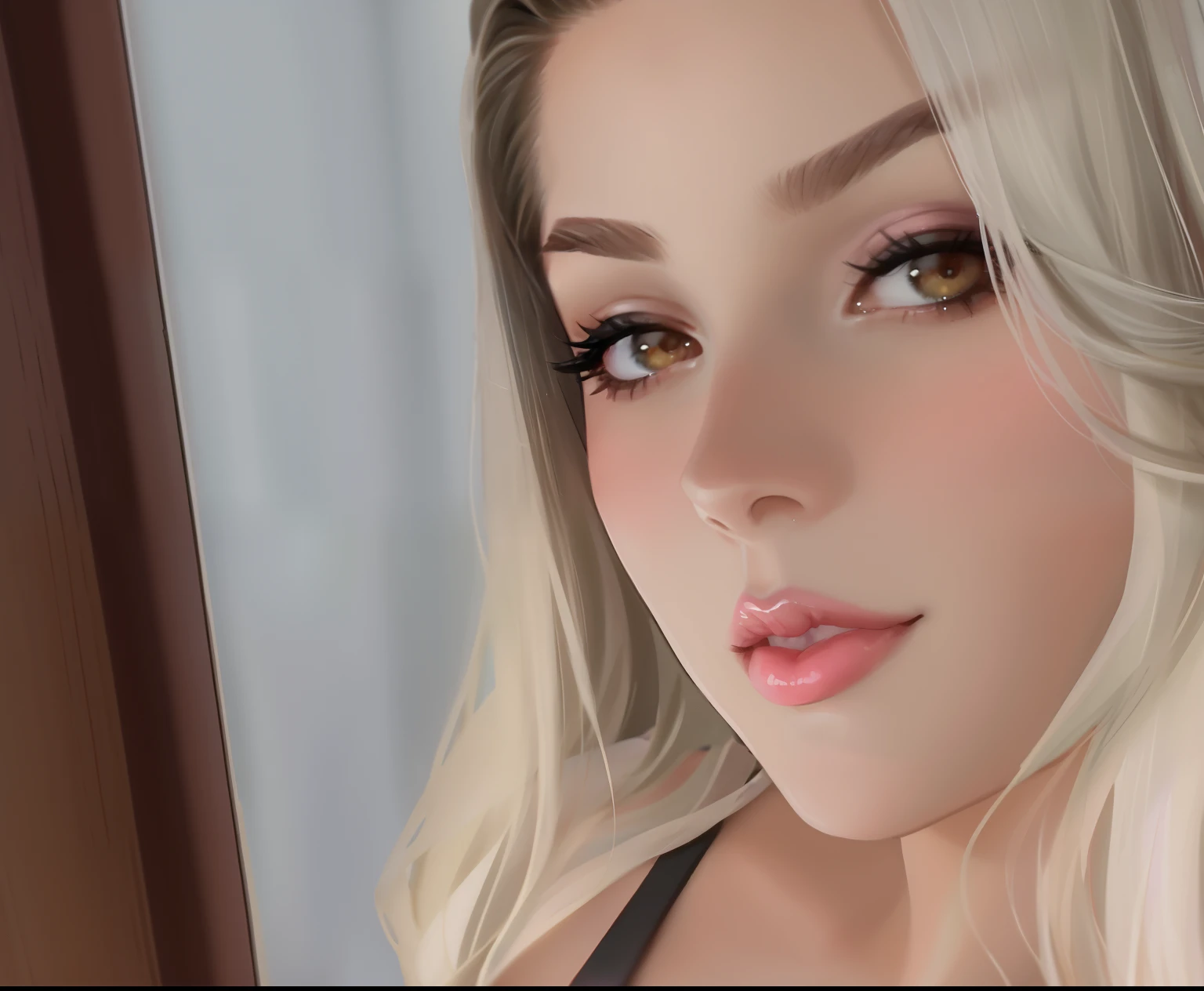 a woman with Light blonde hair down to the waist, very fair skin, realistic shaded perfect body, long blonde hair and large green eyes, beautiful blonde girl, blonde woman, art 4 k, realistic digital art 4k, bimbo body, Perfect nose, full lips, flawless makeup, eye shadow makeup, kneeling, ((making blowjob))