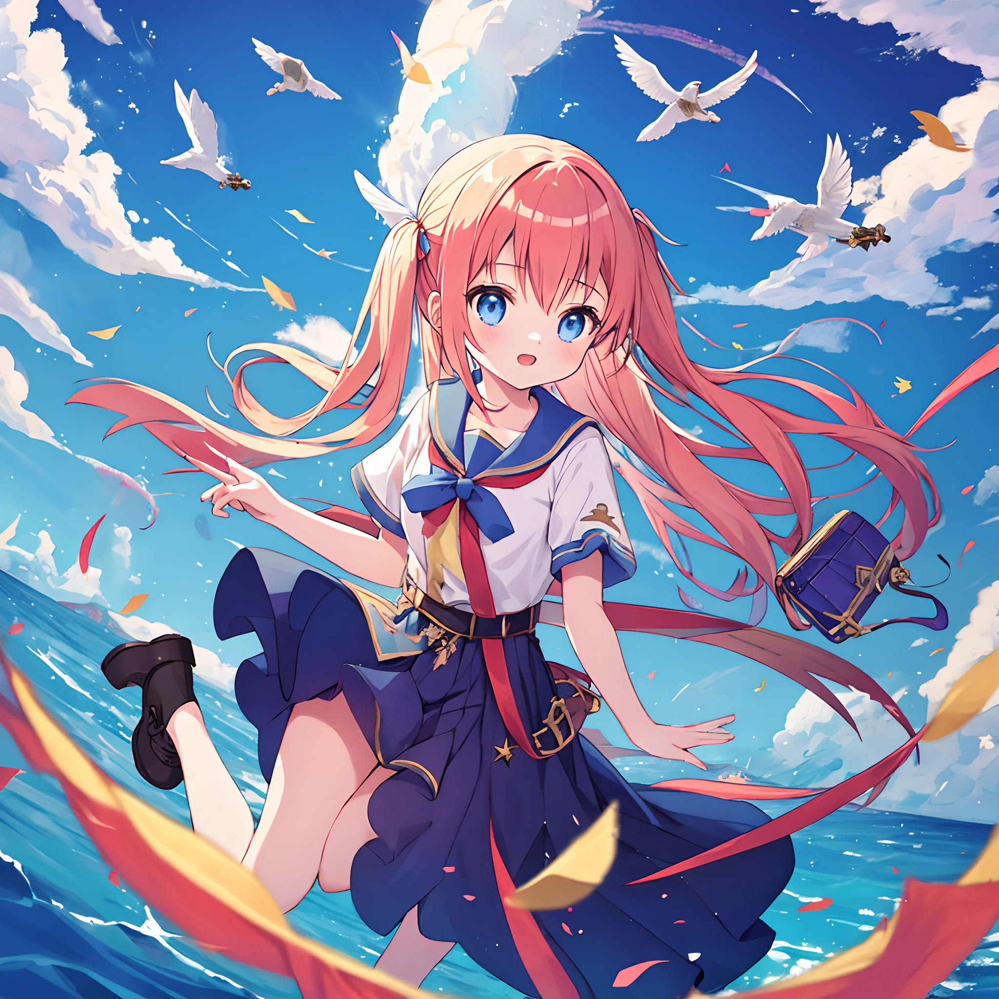 teens girl,Messenger of the world,Brilliant,mid air,overlooks