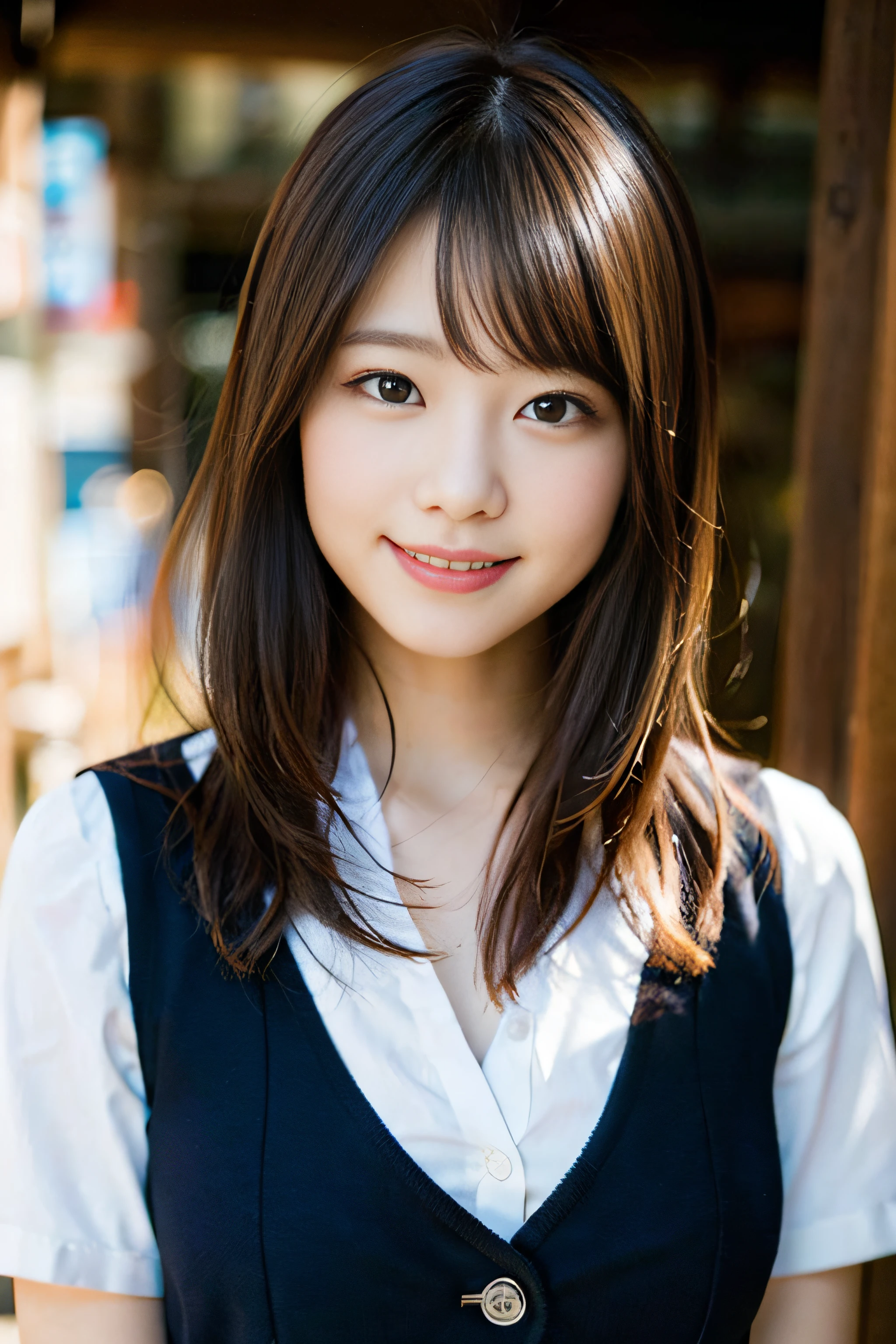 Japanese schoolgirl),((Beautiful girl)),cleavage,the expression imagining what feels good:1.2,(perfect body beauty:1.2),((perfect body)),(shy smile),beautiful teeth,