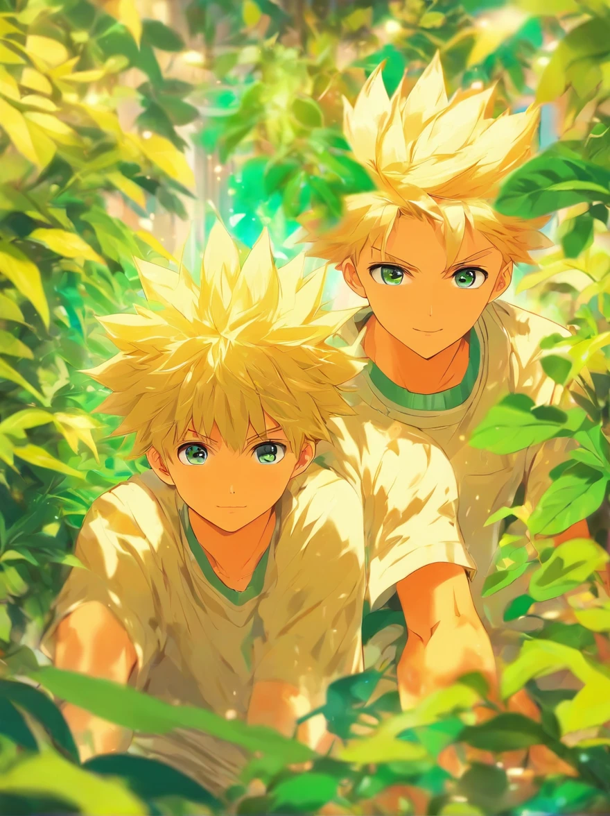 Illustration Two Young Men Blonde British School Stationery　a plant　style cute