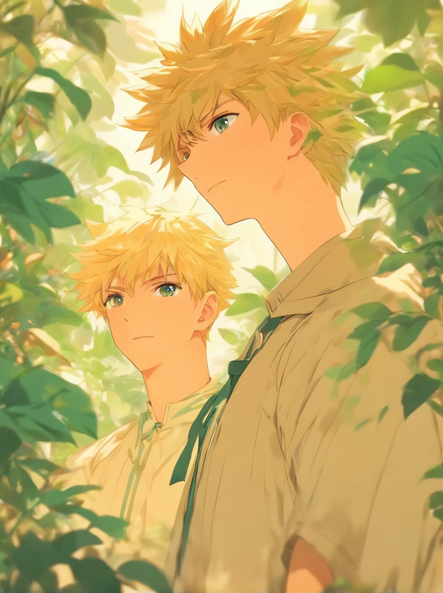 Illustration Two Young Men Blonde British School Stationery　a plant　style cute