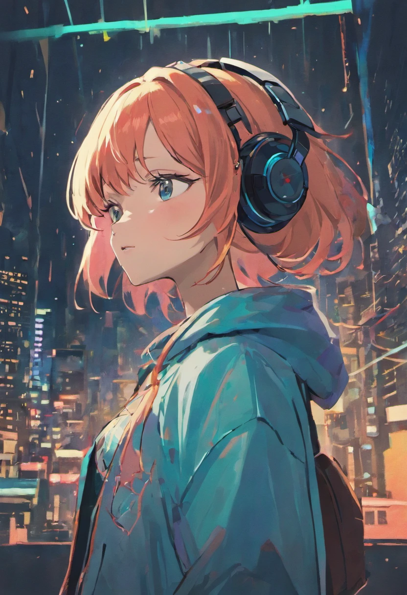 a woman with headphones on her head looking to the side, vector art inspired by Tim Doyle, behance, digital art, girl wearing headphones, with headphones, wearing headphones, with head phones, headphones, vector art style, high quality portrait, sticker illustration, illustration style, headphones on, high quality illustration, extremely high quality artwork, lofi girl, listening to music
