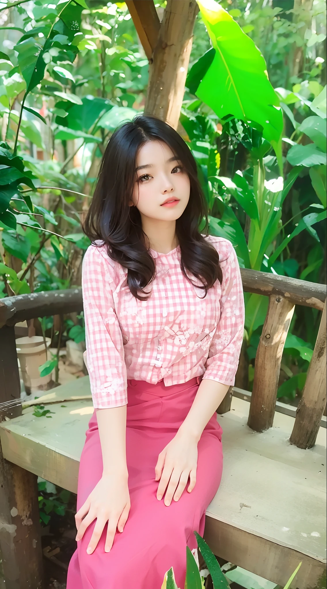 arafed woman sitting on a bench in a pink skirt, korean girl, anime thai girl, sakimi chan, beautiful young korean woman, jaeyeon nam, nivanh chanthara, cheery, beautiful south korean woman, heonhwa choe, ruan cute vtuber, gorgeous young korean woman, young asian girl, asian girl