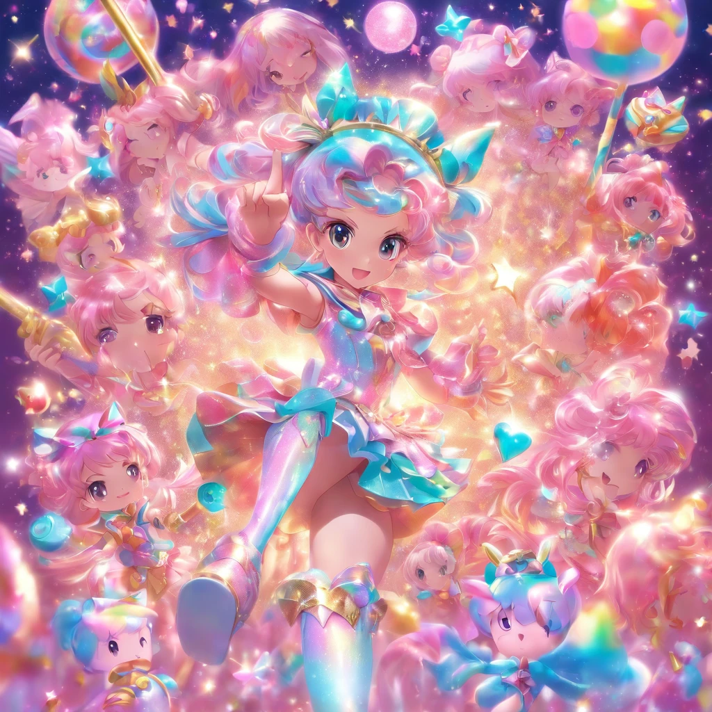 Lots of Girl Toys Glitter Cute Magical Girl Makeover Items Plastic Toys Magic Wand Magic Compact Pastel Colors Pop Art --ar 1:1 --niji 5