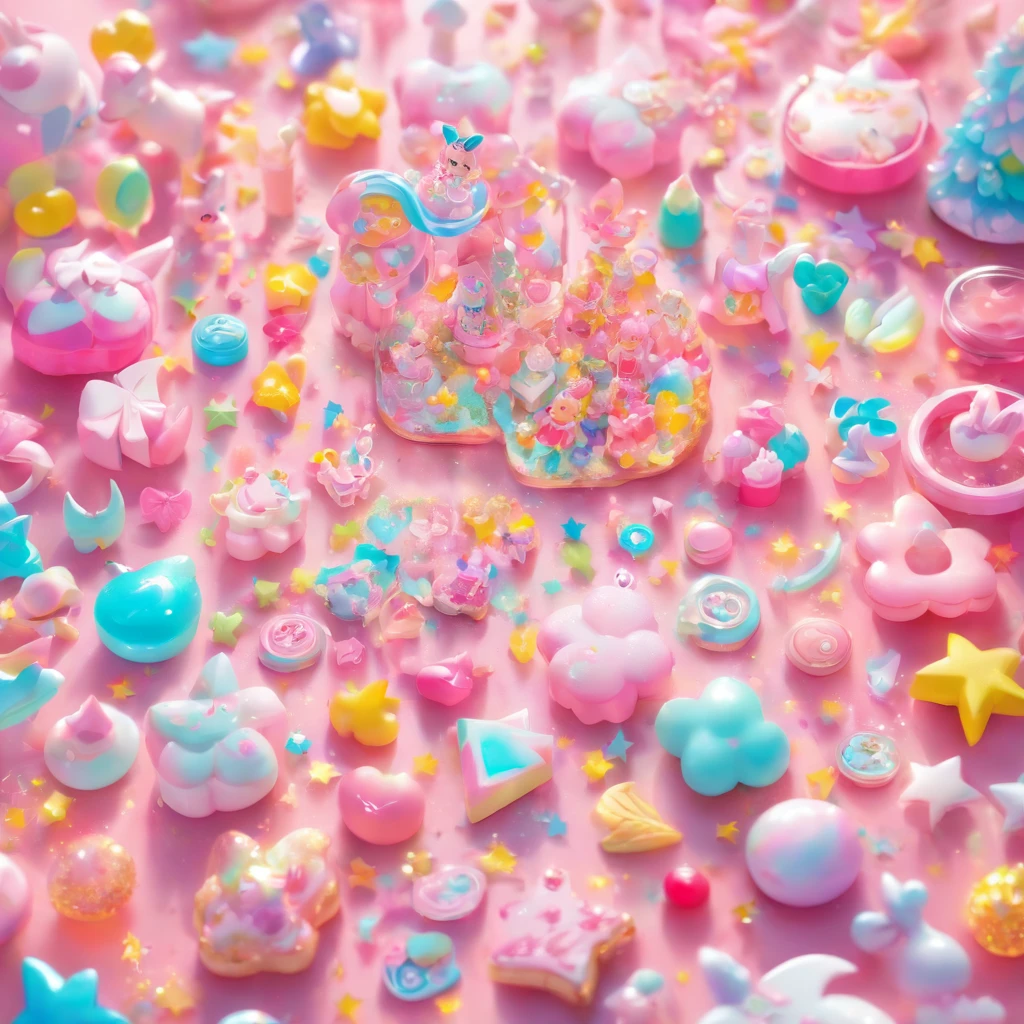 Lots of Girl Toys Glitter Cute Magical Girl Makeover Items Plastic Toys Magic Wand Magic Compact Pastel Colors Pop Art --ar 1:1 --niji 5