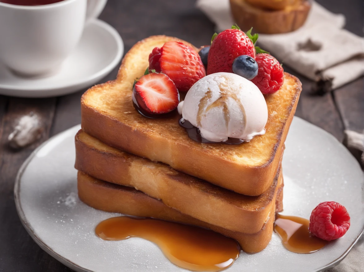 4K photos of French toast ice cream Syrup Steam