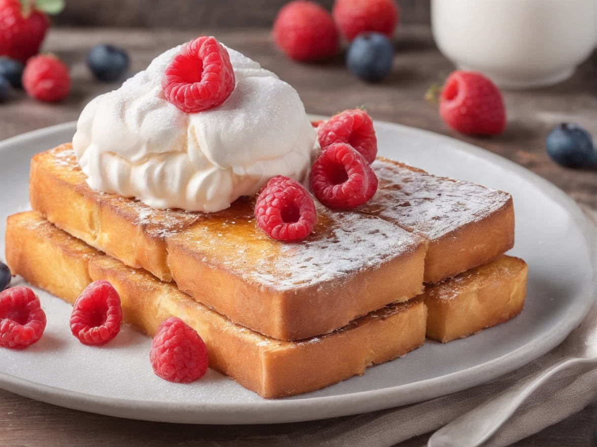 4K photos of French toast ice cream Syrup Steam
