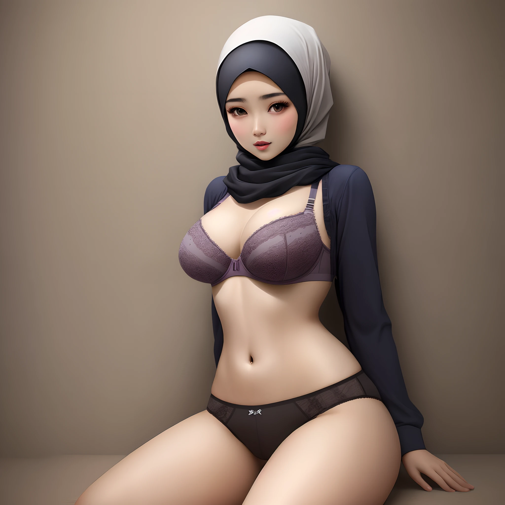 Hijab female wears bra