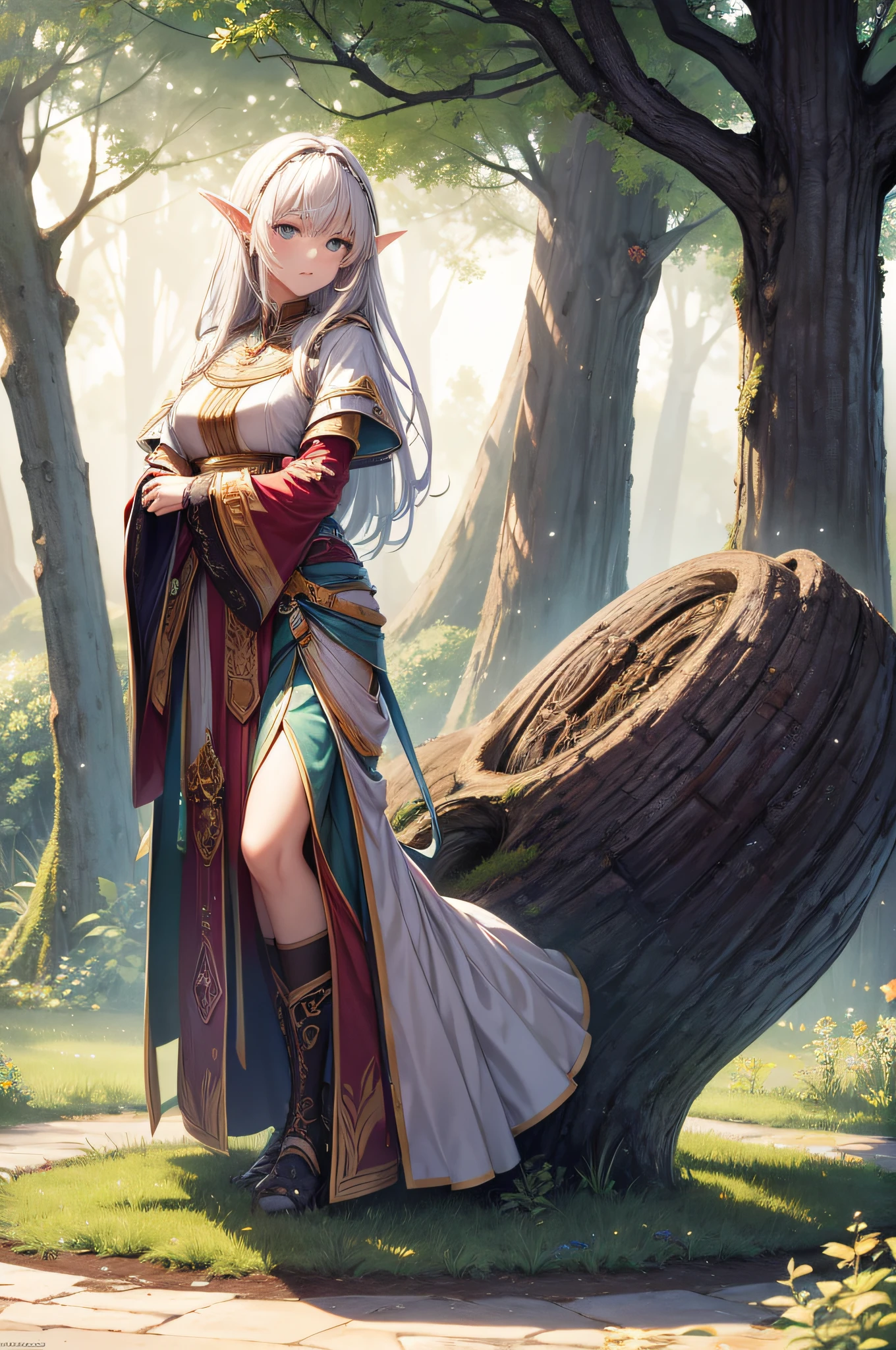 Colorful scenario, The World Tree, A large elven tree, Yggdrasil, fentezi, Flora and fauna, very green, woods, An incredibly large tree rises on top of all the trees, rocks, A lot of trees, mountain, mist, spectral, Magic, superior, an artistic, Clouds, ombre, dynamic, rich composition, Intricate, landscape, Incredibly beautiful sky, stars in thr sky, Anime with small details, Best Quality, Masterpiece, Ultra-detailed, Beautiful, hight resolution, Original,CG 8K ультрареалистичный, perfect artwork, hyper realistic, Ultra Detailed, dramatic  lighting, (Realistic) Realistic, Full HD, Best Quality, Best Quality, Beautiful lighting, (8k wallpaper of extremely detailed CG unit), High Details, sharp-focus, The art of dramatic and photorealistic painting,