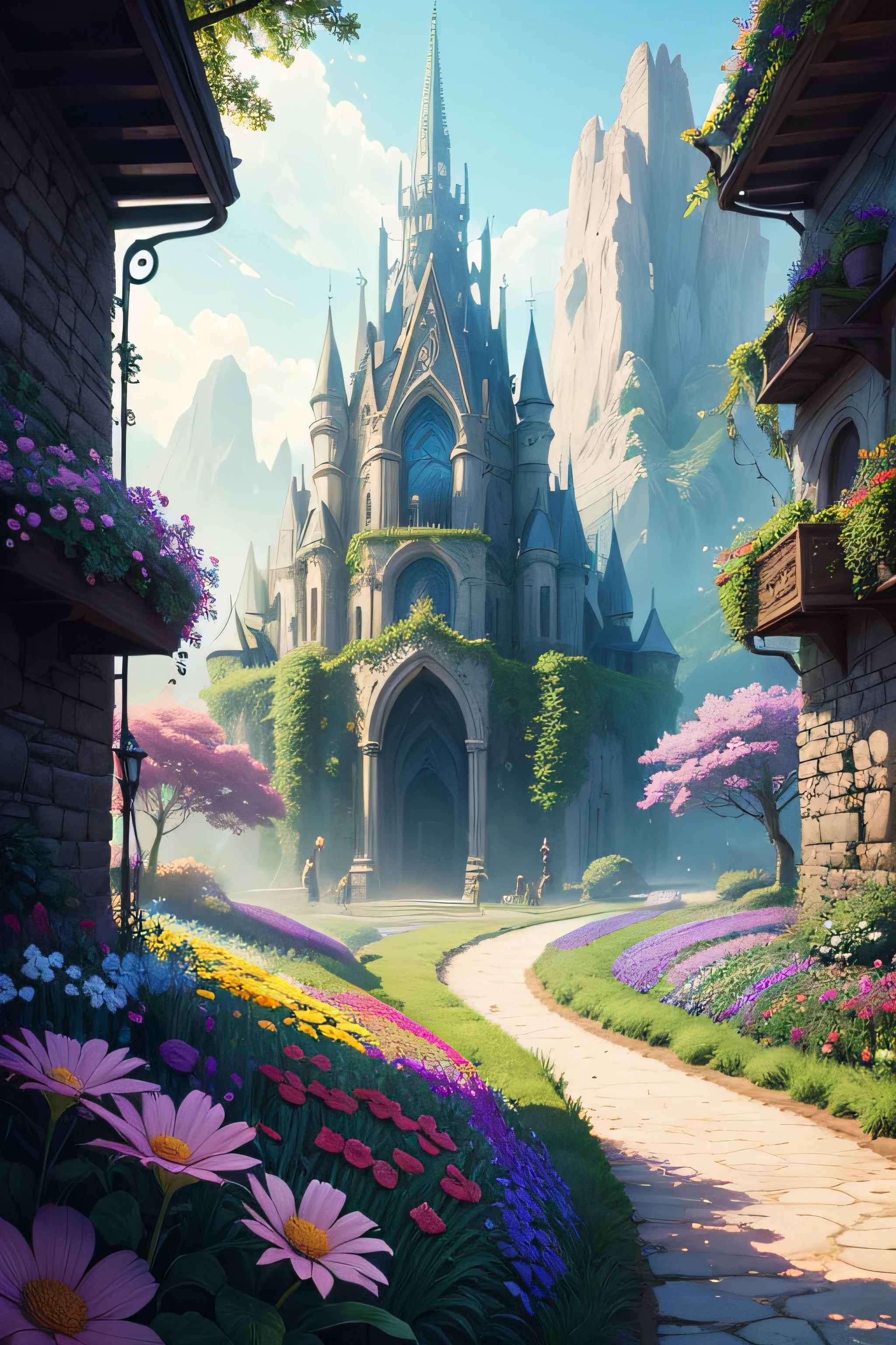 background, fantasy, fantastic, fantasy, flower garden, future, don't draw people