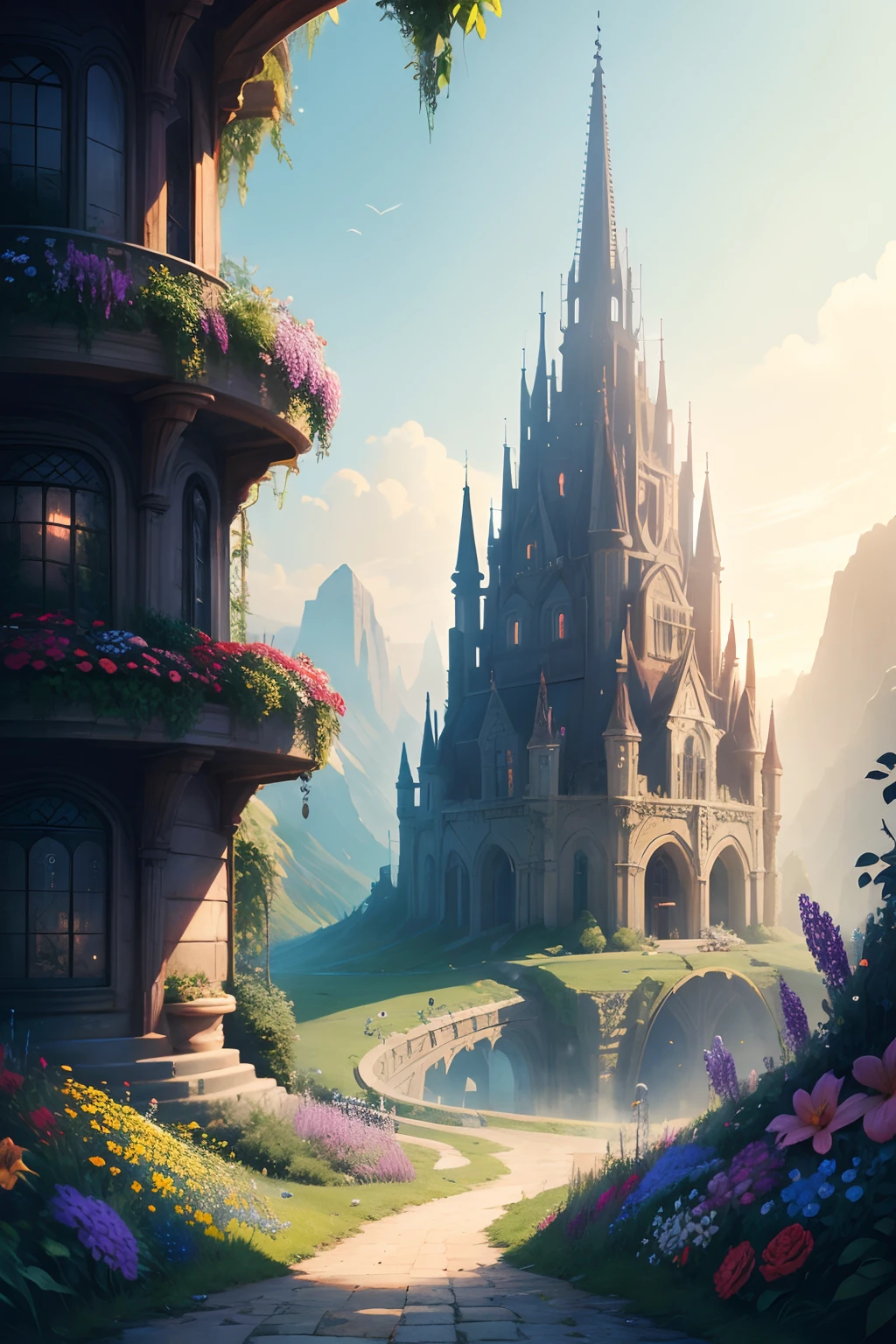 background, fantasy, fantastic, fantasy, flower garden, future, don't draw people