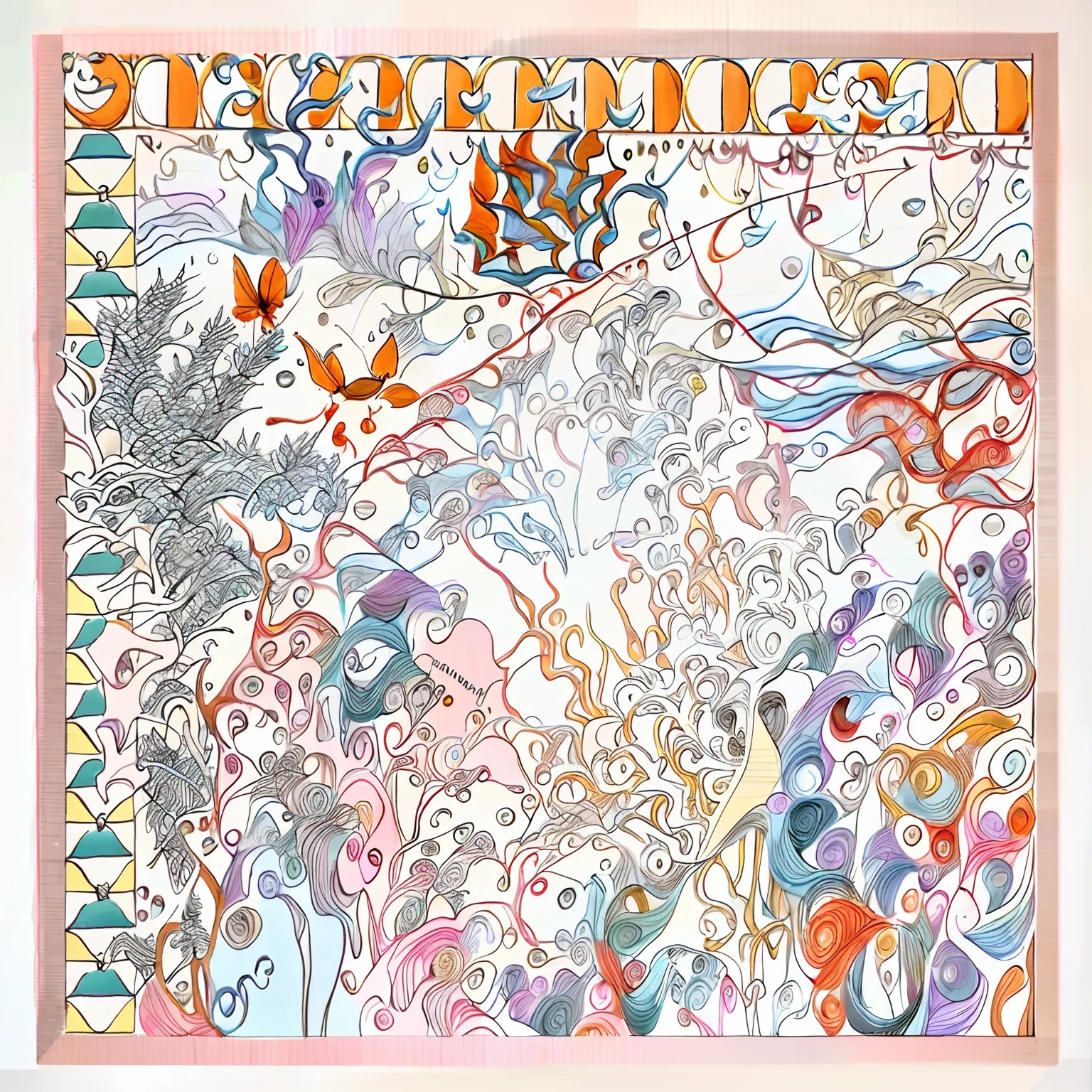A close-up of a colorful painting，There are a lot of different designs, by Daphne Allen, New York, Hermes, NewYork, author：Bob Singer, author：Bjorn Wimbled, nouveau, Barbara Nessim, author：William Bella, Momoa, Silk, summer morning, by Chizuko Yoshida, wondrous, Artis, otzi, Dreamy
