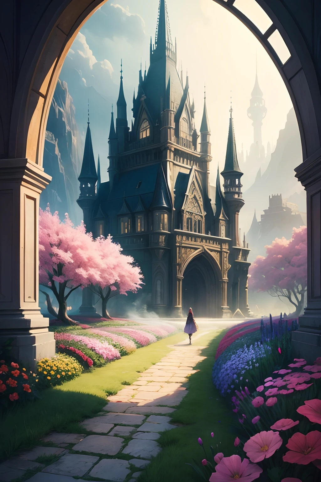 background, fantasy, fantastic, fantasy, flower garden, future, don't draw people
