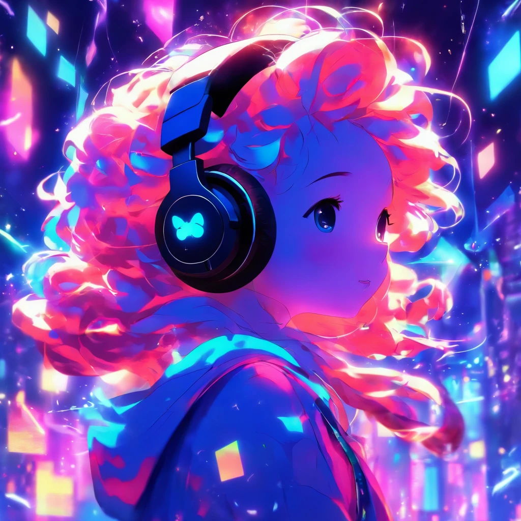Little girl listening to music with earphones