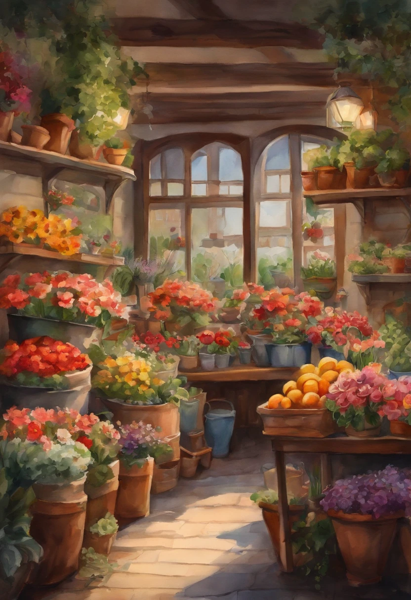 Cartoon Florist, watercolor paiting