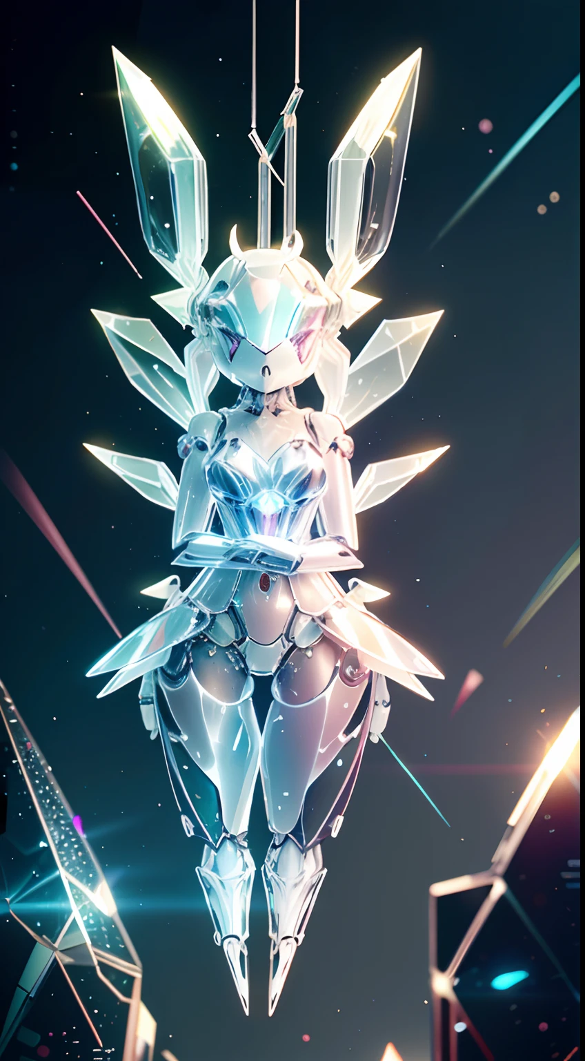 Translucent ethereal mechanical bunny，Futuristic bunny，Mechanical joints，futuristic urban background